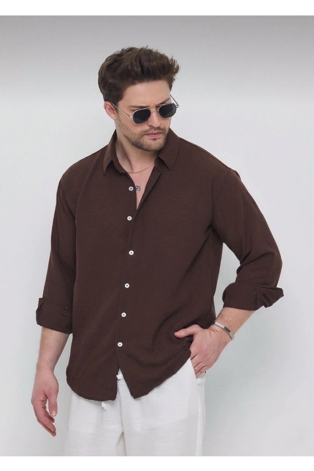 GEIO  ERKEK OVERSİZE KESİM KETEN GÖMLEK