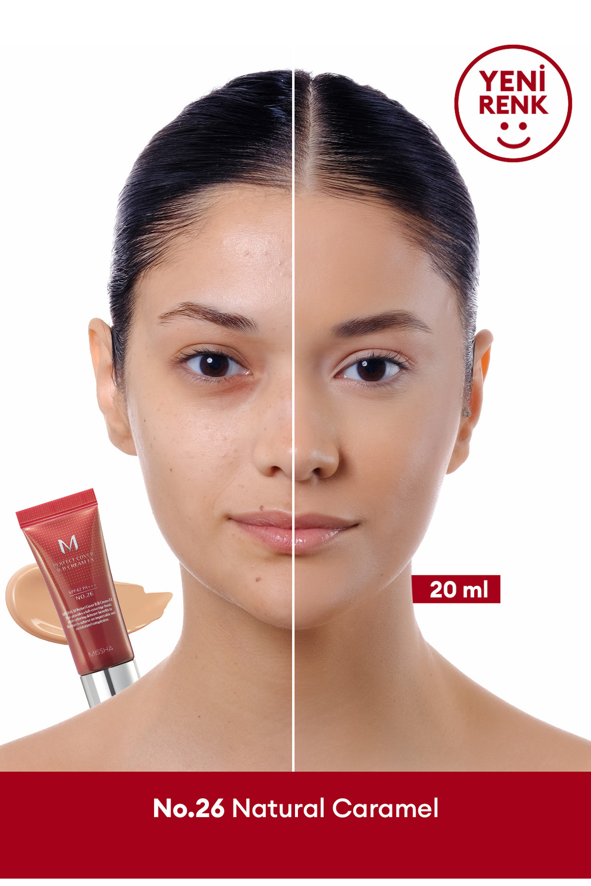 کرم پودر M Perfect Cover BB Cream Ex SPF42PA+++ شماره 26، 20 میلیلیتر، یک کرم چند منظوره با پوشش عالی. — بژ 10053