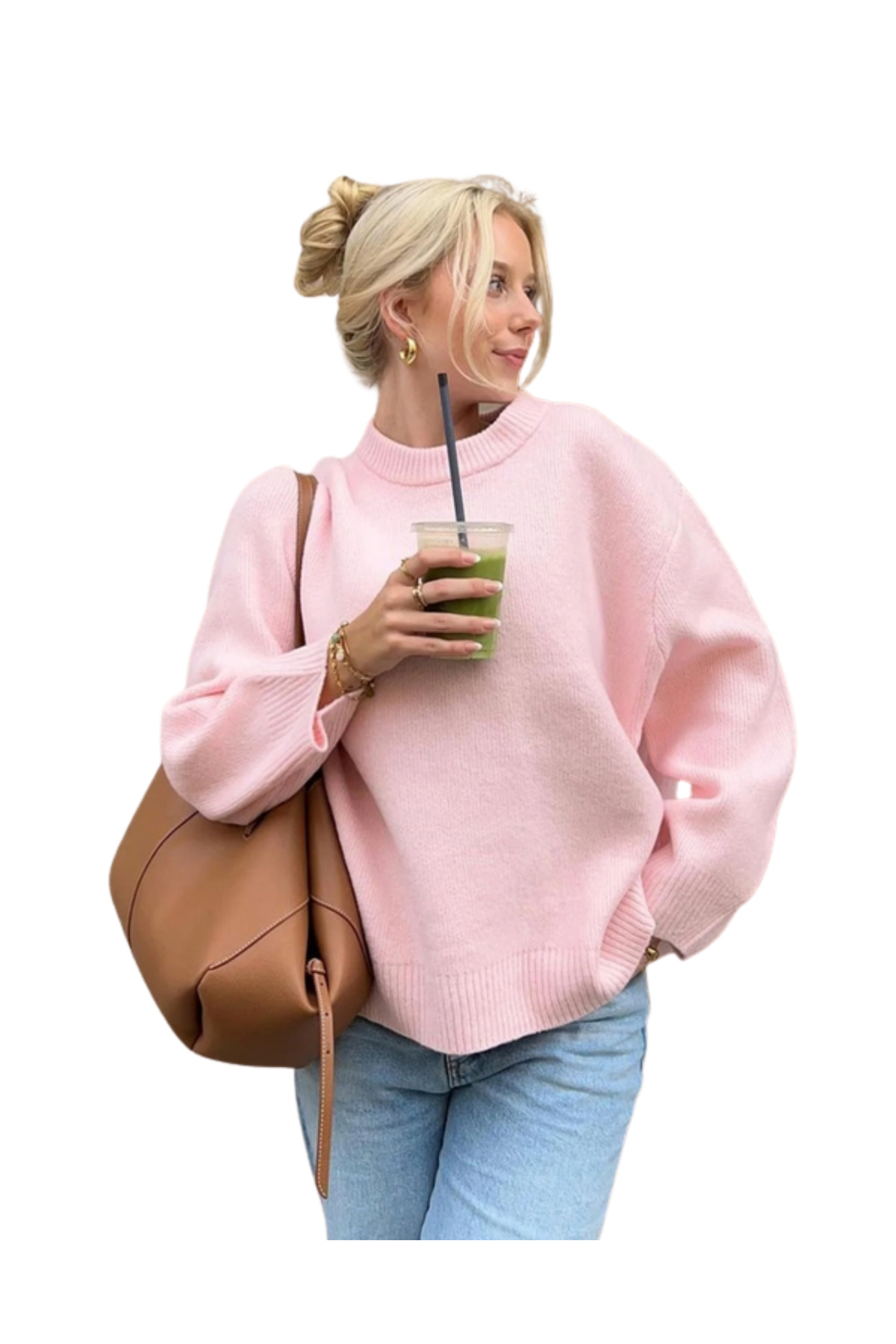 MODASPARK  Pembe Bisiklet Yaka Oversize Triko Kadın Kazak