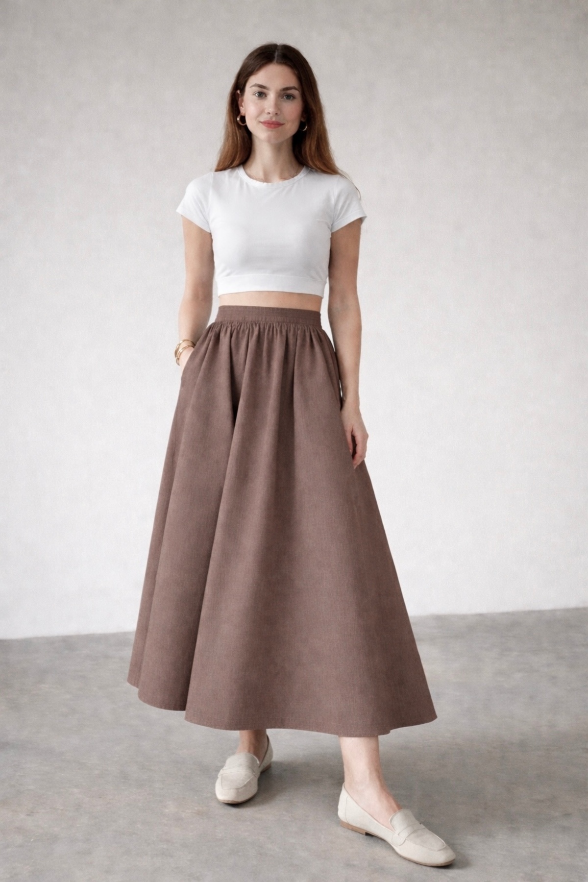 Kahra Collection  VİZON BELİ LASTİKLİ CEPLİ DOUBLE ETEK - Görsel 2