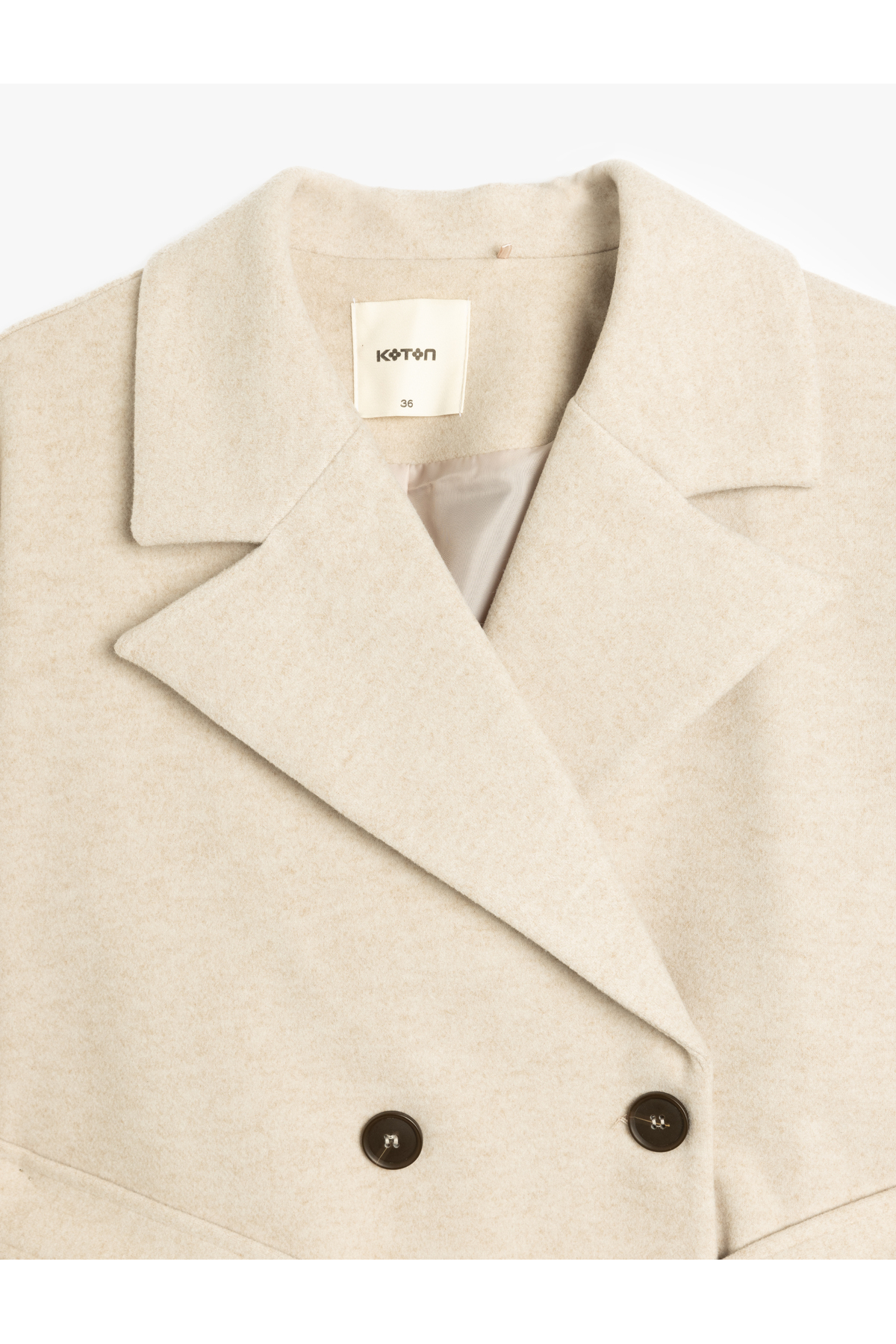 Koton  Uzun Kollu Kemerli Cepli Kruvaze İnce Kaşe Kaban - Görsel 6