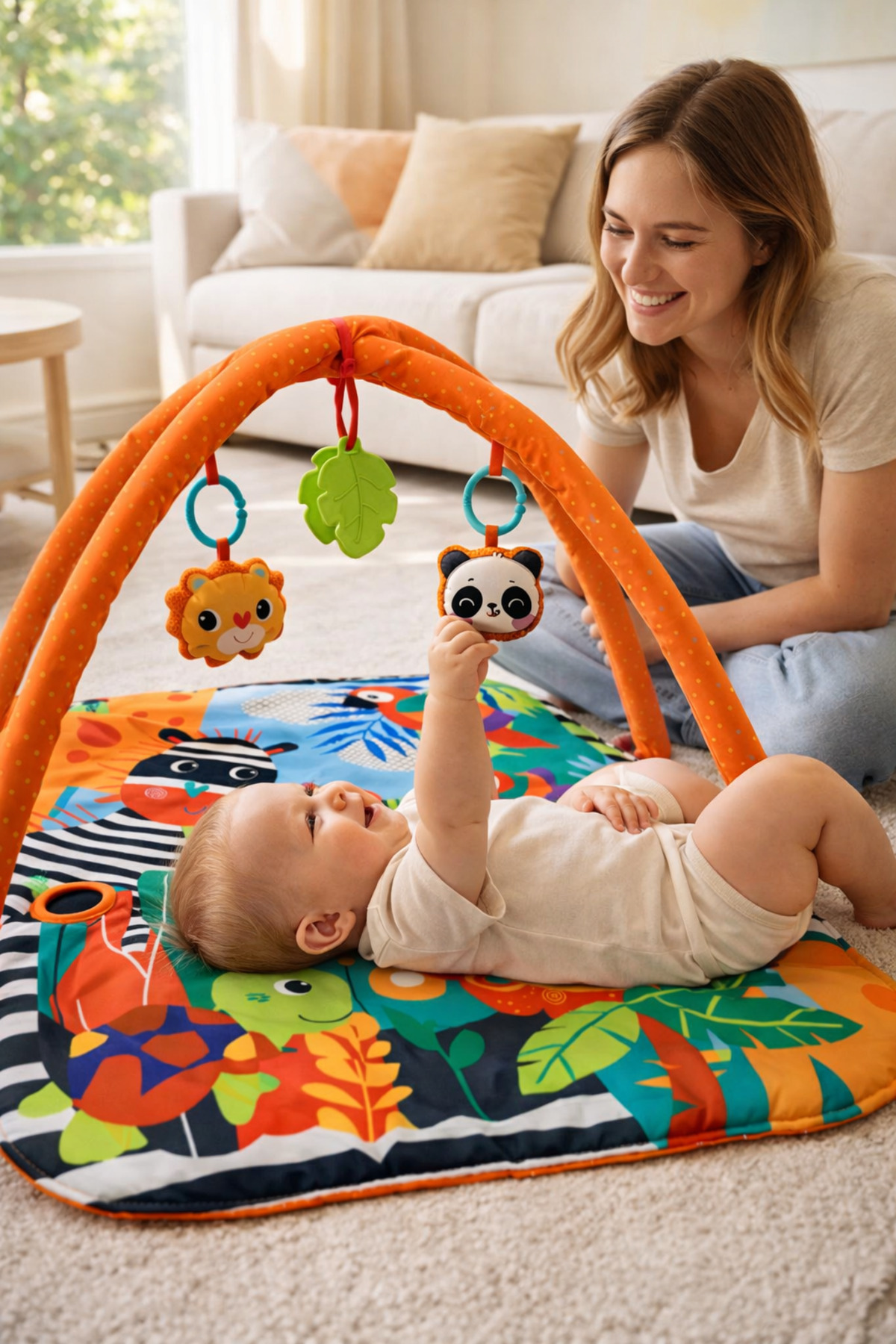 BebeMango Jungle Play Halısı Bebek Aktivite Halısı Oyuncaklı Oyun Halısı Minderi Zürafalı fotoğrafı 2 (önizleme)