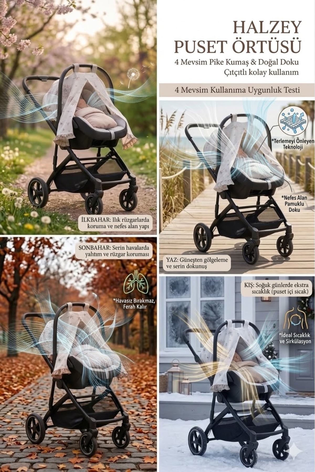 HALZEY Puset Örtüsü 4 Mevsimlik Pike Kumaş, Çıtçıtlı Fırfırlı fotoğrafı 4 (önizleme)