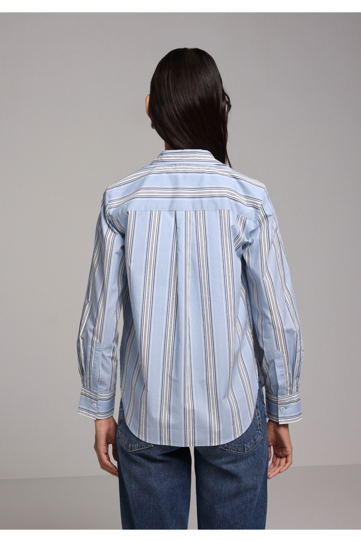 Colin’s  Regular Fit Shirt Neck Çizgili Kadın Mavi Uzun Kol Gömlek - Görsel 2