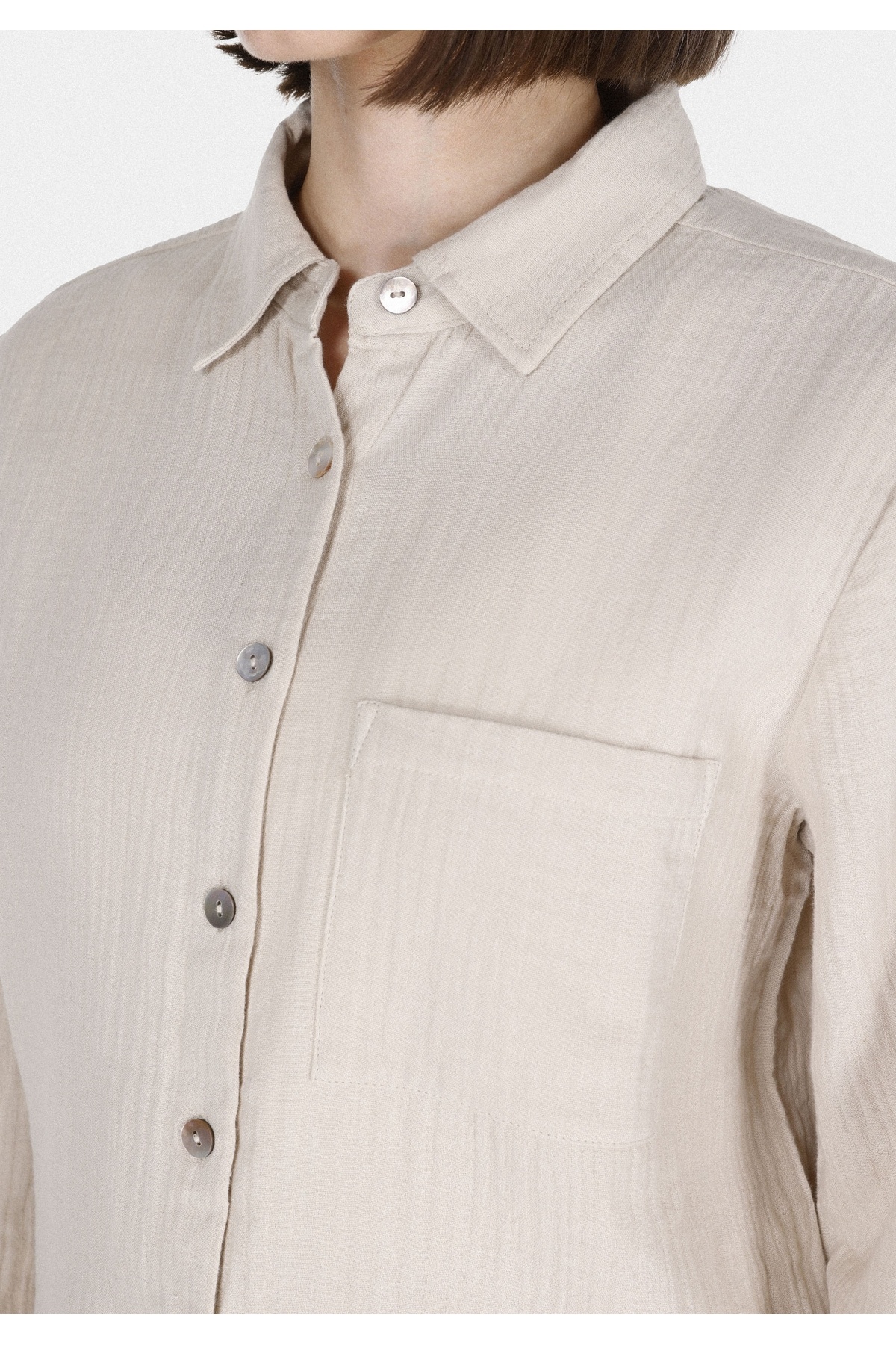Colin’s  Regular Fit Shirt Neck Pamuklu Düz Kadın Bej Roll-up Gömlek - Görsel 4