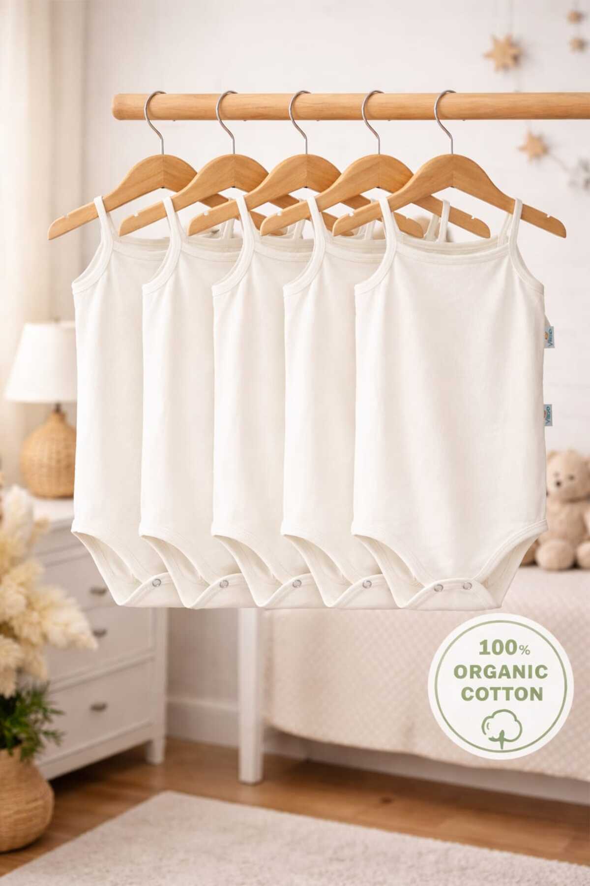 vieso 5-Pack 100% Organic Cotton Baby Snap-On Bodysuit with Straps