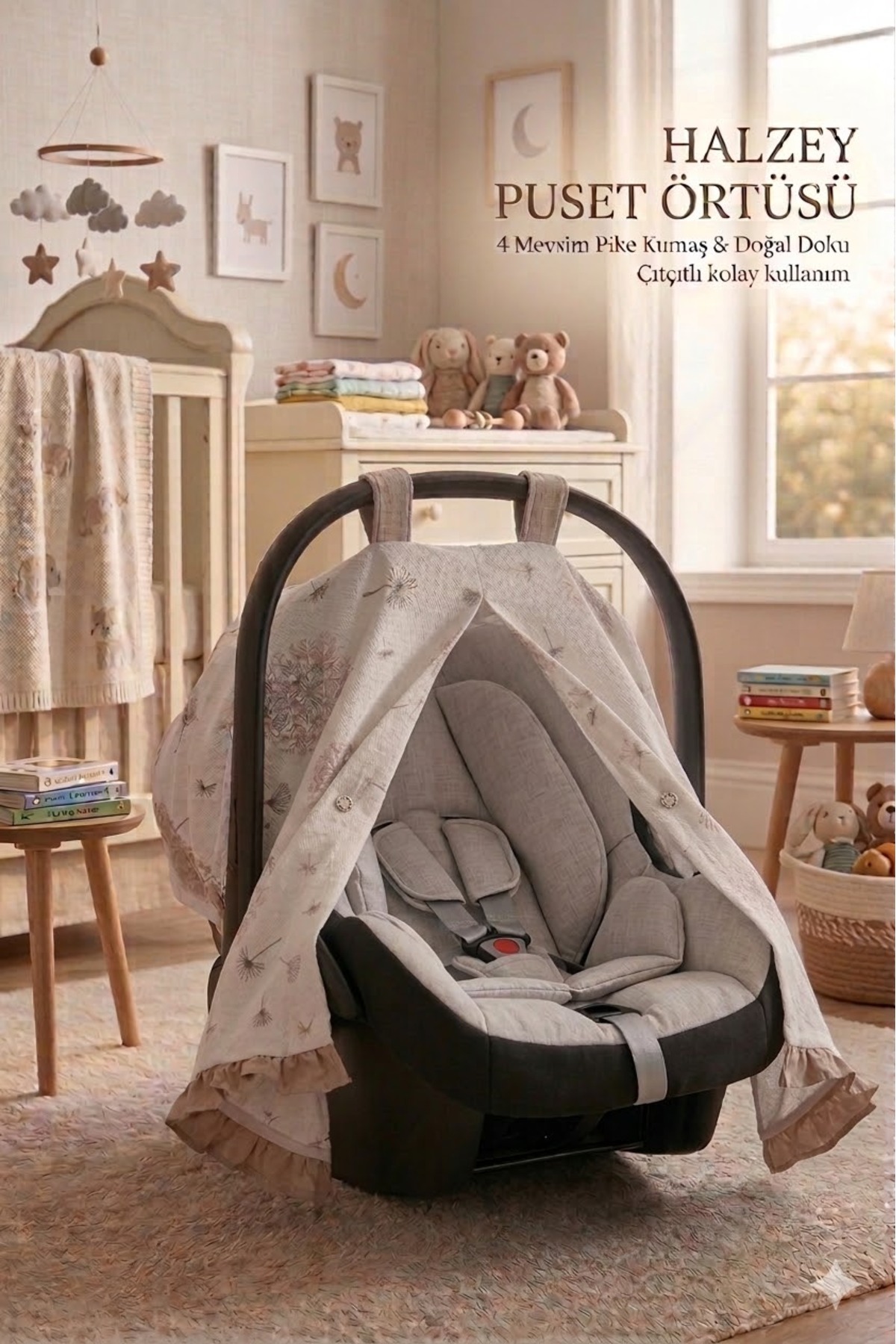 HALZEY Puset Örtüsü 4 Mevsimlik Pike Kumaş, Çıtçıtlı Fırfırlı fotoğrafı 2 (önizleme)