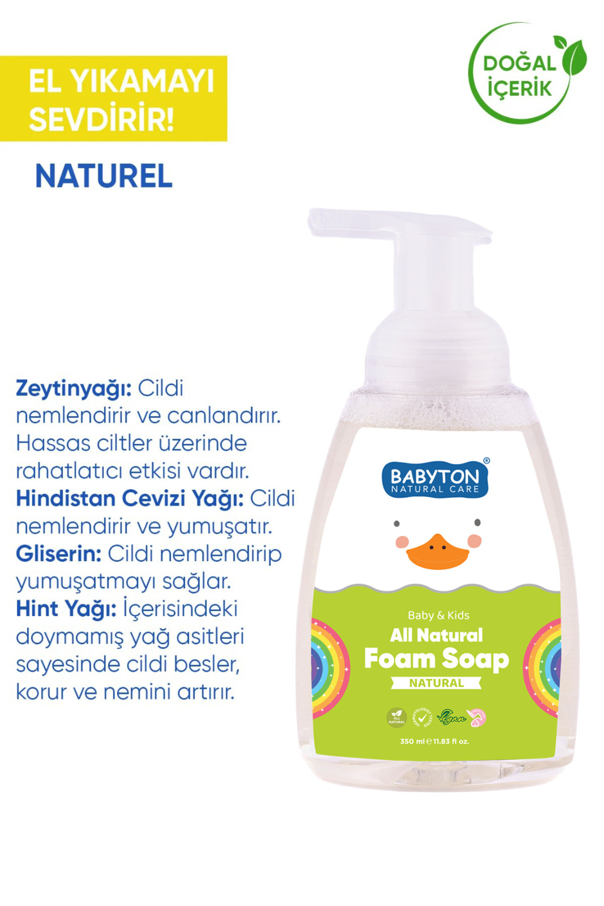 BABYTON Doğal Aromasız Köpük Sabun 3'lü Set 350 ml fotoğrafı 3 (önizleme)