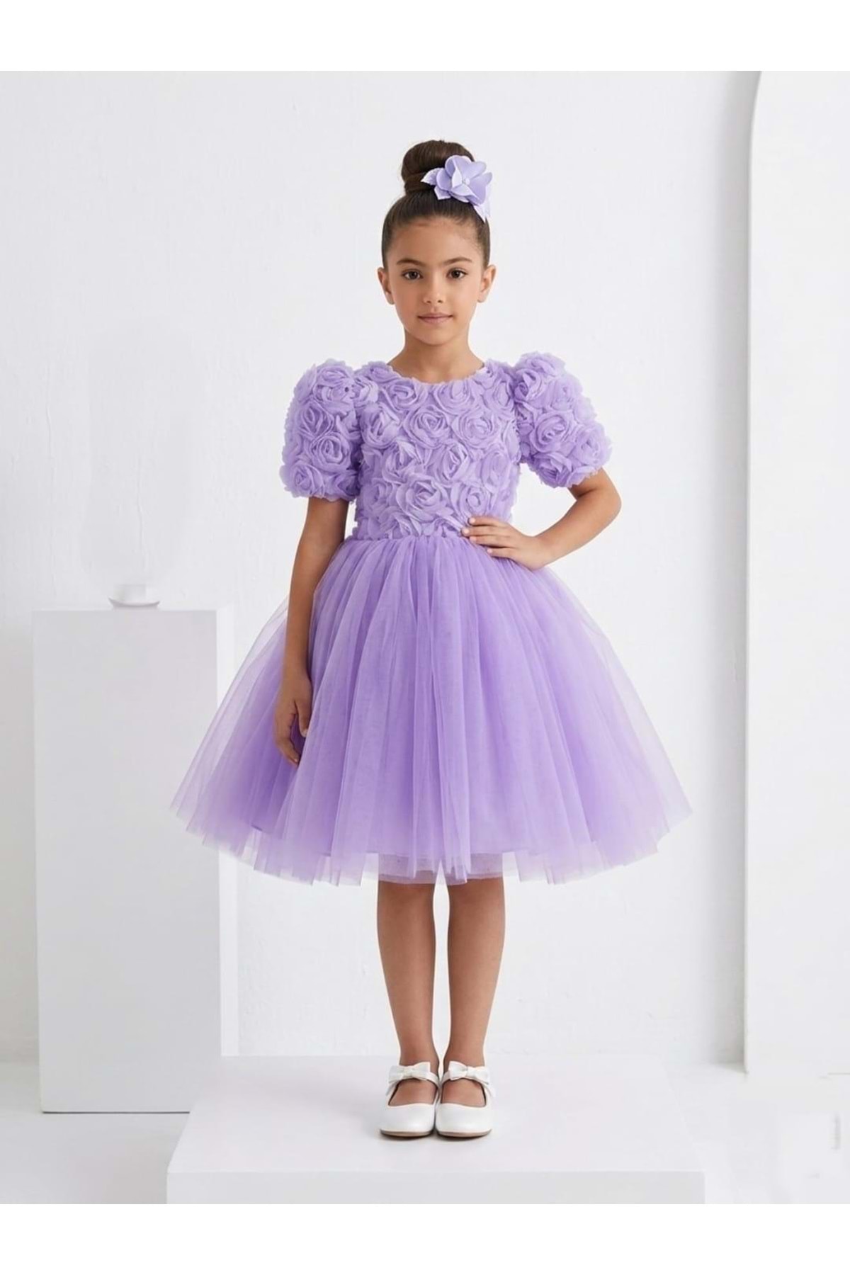 Mnk Baby&Kids Luvia Kısa Kol Kız Tütü Abiye Elbise M00811 LİLA fotoğrafı 2 (önizleme)