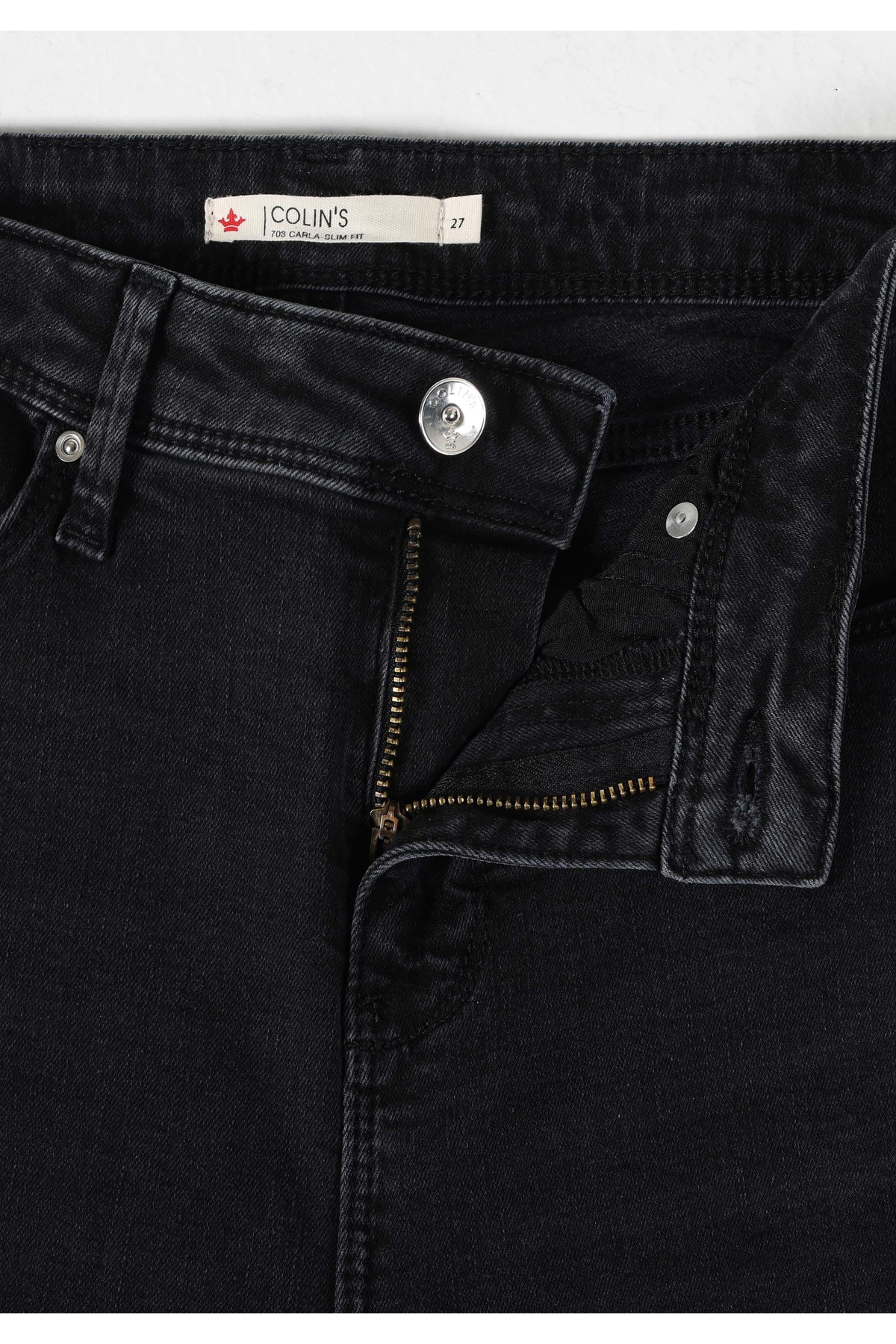 Colin’s  Slim Fit Orta Bel Düz Paça Kadın Siyah Fermuarlı Jean Pantolon - Görsel 8
