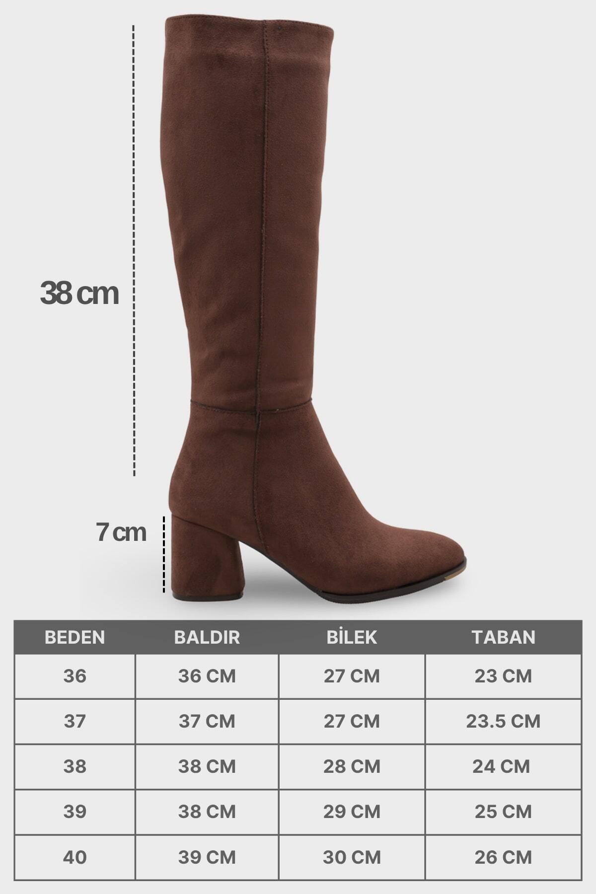 Capone Outfitters  Cathrine Oval Burunlu Yandan Fermuarlı Topuklu Süet Kadın Çizme - Görsel 7