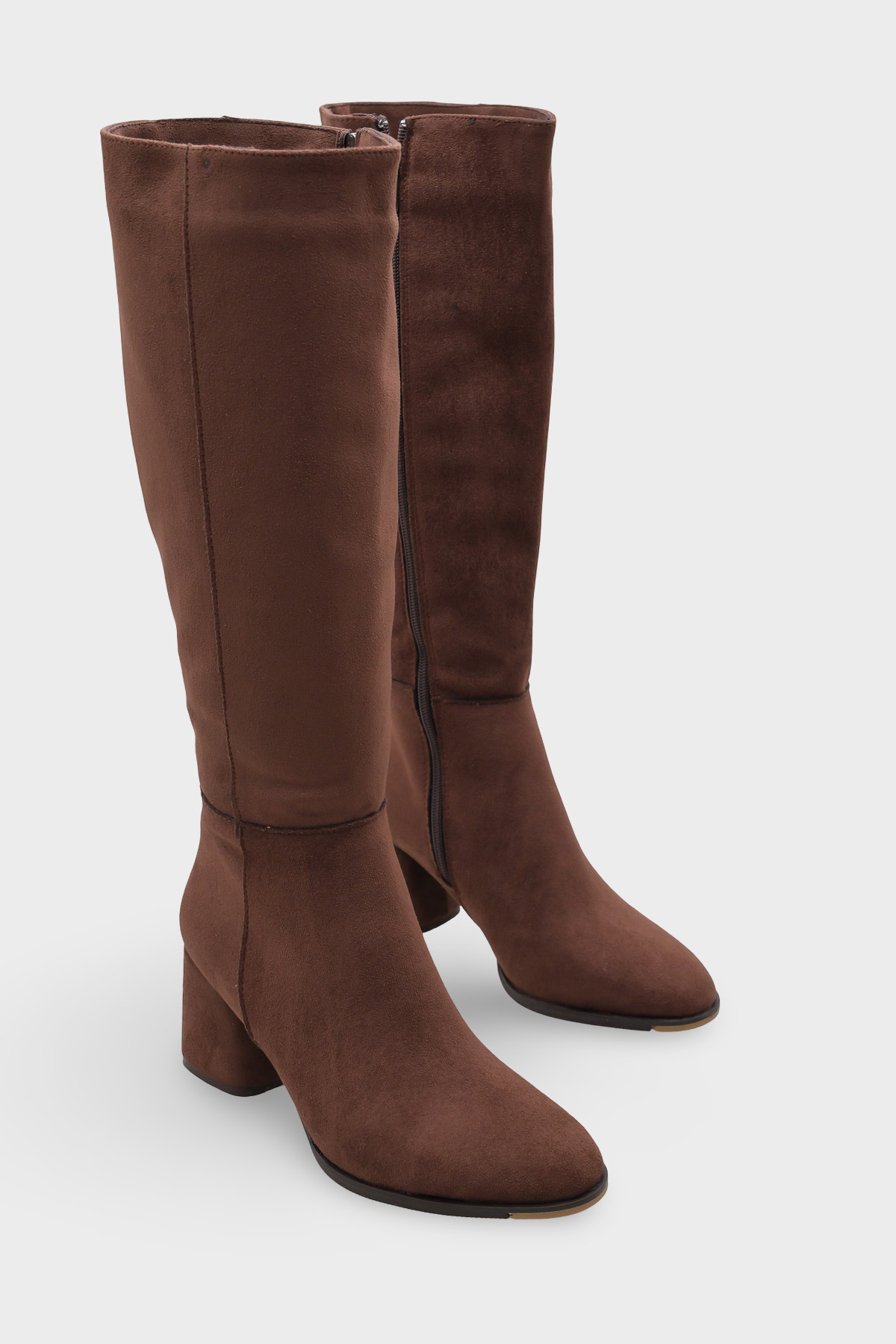 Capone Outfitters  Cathrine Oval Burunlu Yandan Fermuarlı Topuklu Süet Kadın Çizme - Görsel 2