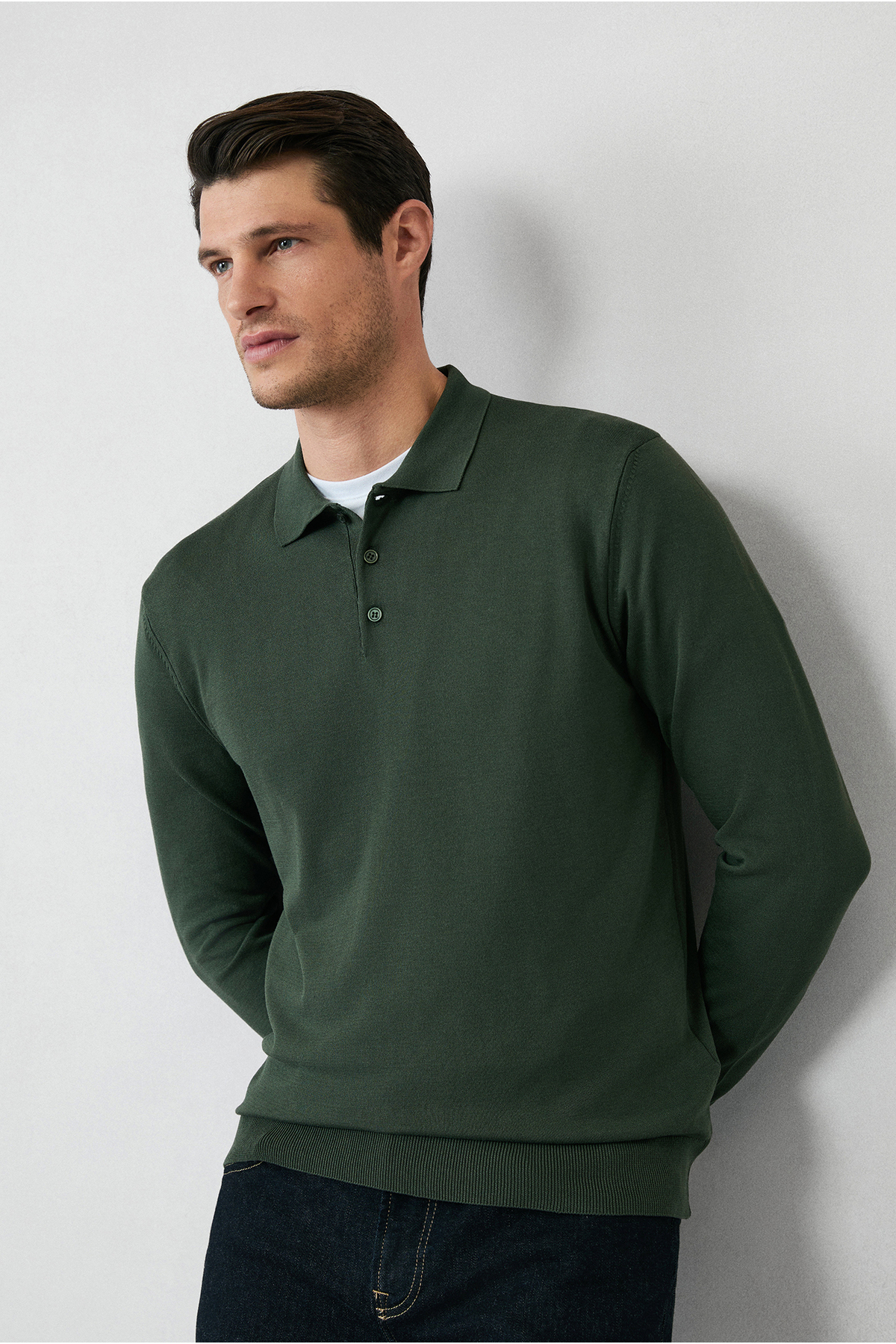 Kiğılı  Regular Fit Polo Yaka Düz Triko Kazak - Görsel 2