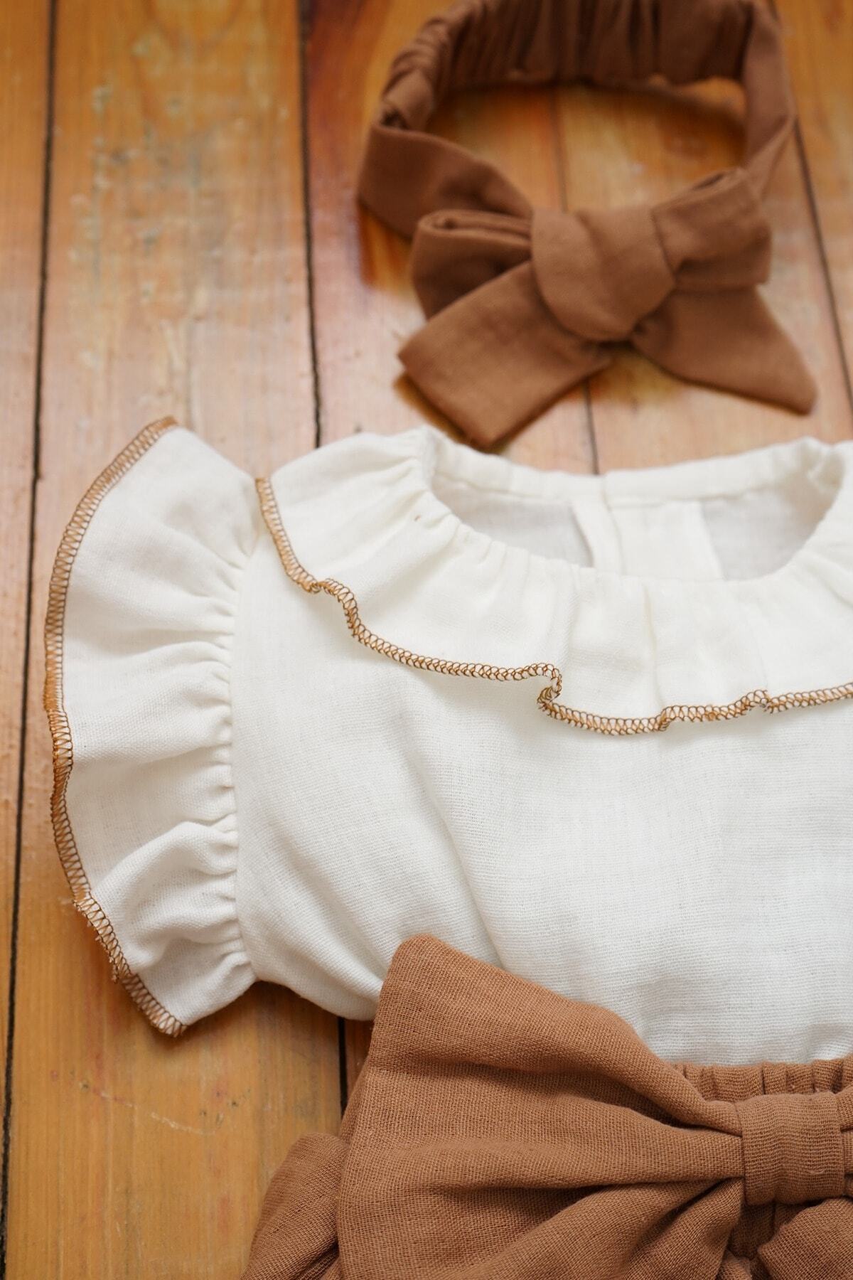 ipek atlas Kız Bebek Ve Çocuk Müslin Bandanalı Kısa Kollu Elbise fotoğrafı 3 (önizleme)