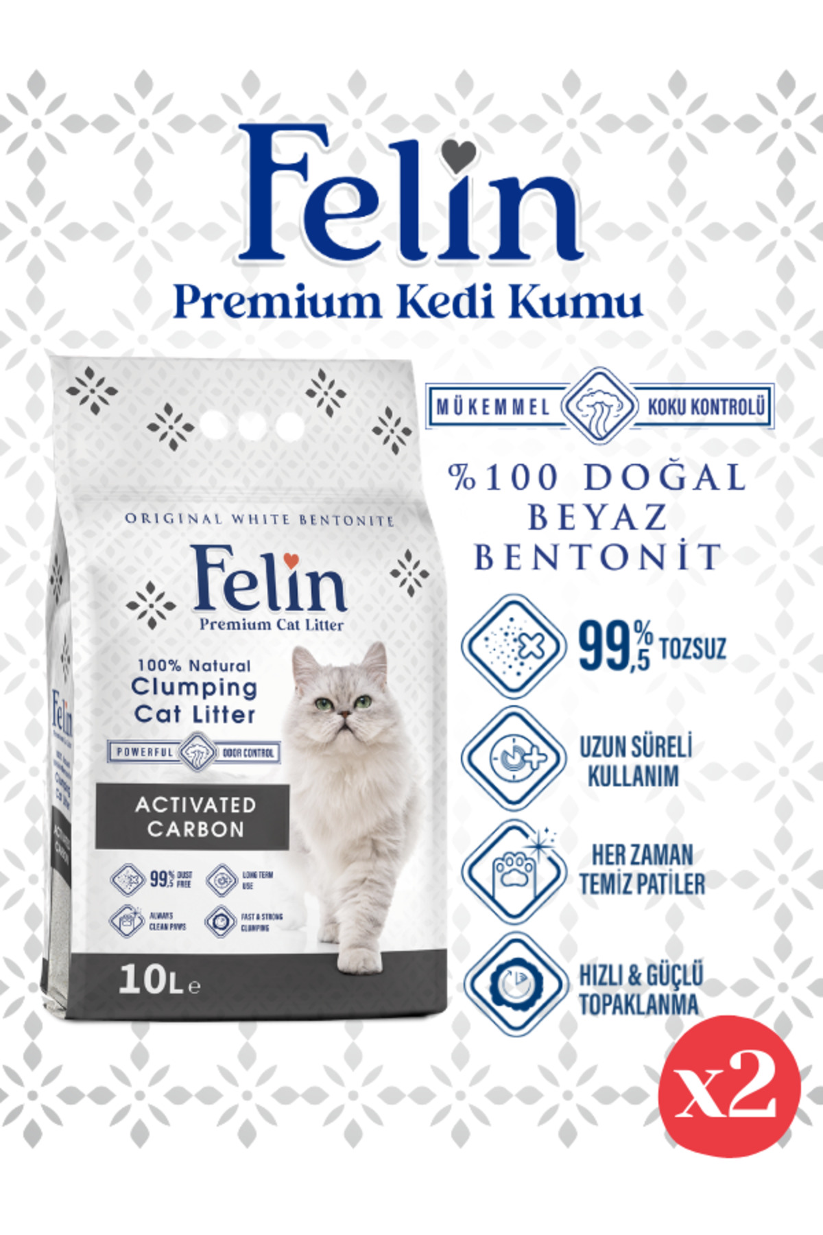 Genel Markalar Aktif Karbonlu Topaklanan Ince Taneli Kedi Kumu 10lx2