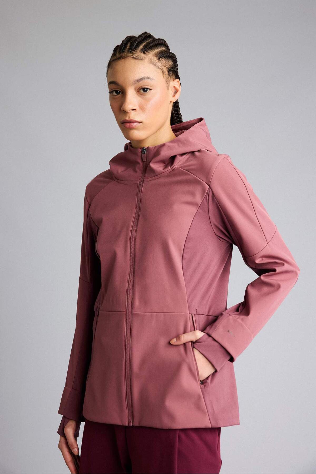 DeFacto Rüzgar Geçirmez Su İtici Slım Fıt Kapüşonlu Fermuarlı Softshell Mont G0237AX26SP görsel 3