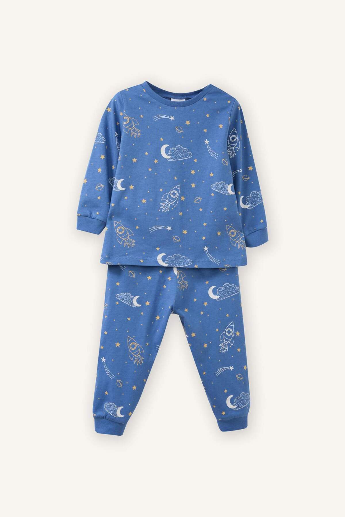 Defacto 100% Cotton Animal Printed 2-Piece Ecru Pajama Set for Baby Boy G8832A526Sp