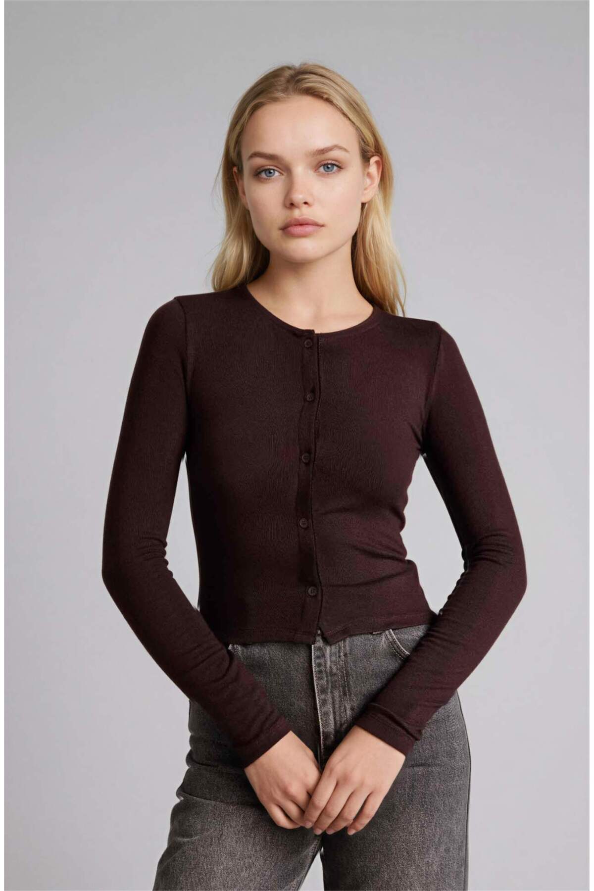 DeFacto Fitted Bisiklet Yaka Crop Ribana Basic Hırka G9457AX26SP