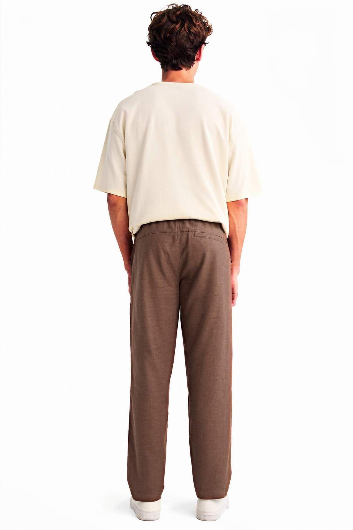 DeFacto %100 Pamuk Regular Fit Keten Görünümlü Düz Paça Cepli Yazlık Jogger Pantolon B4138AX26SP görsel 4