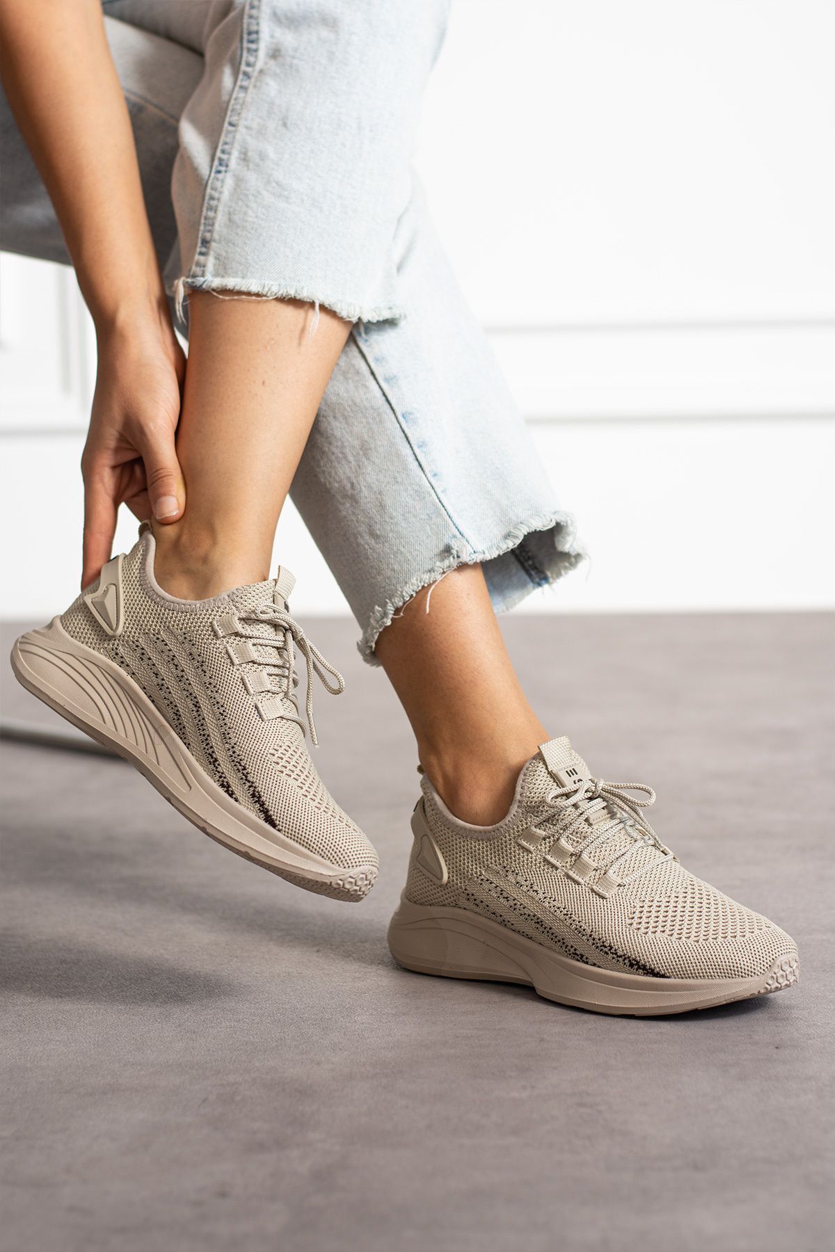 E SPORT  Bej Unisex Yürüyüş Hafif Triko Ayakkabı-015 - Görsel 4