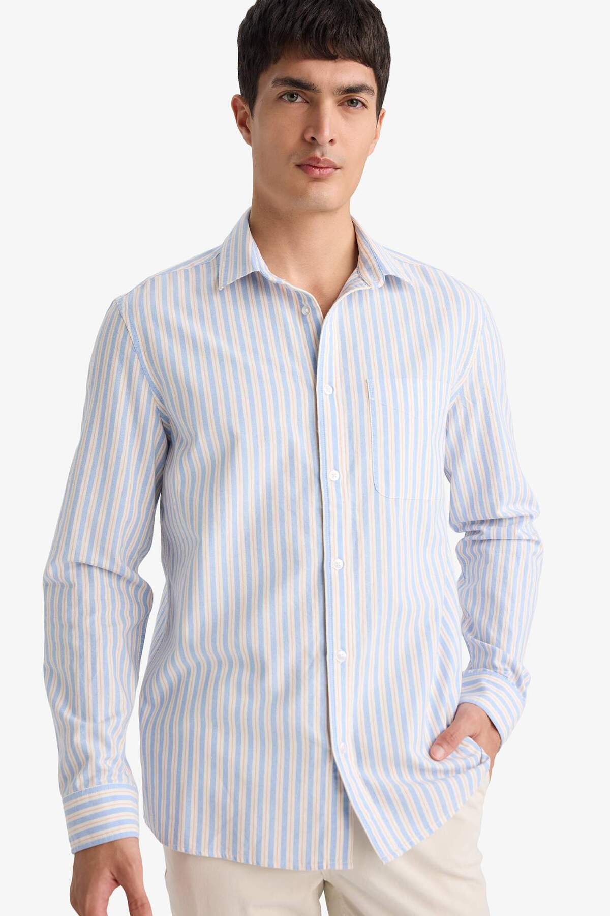 Defacto 100% Cotton Regular Fit Striped Shirt D6101Ax26Sp