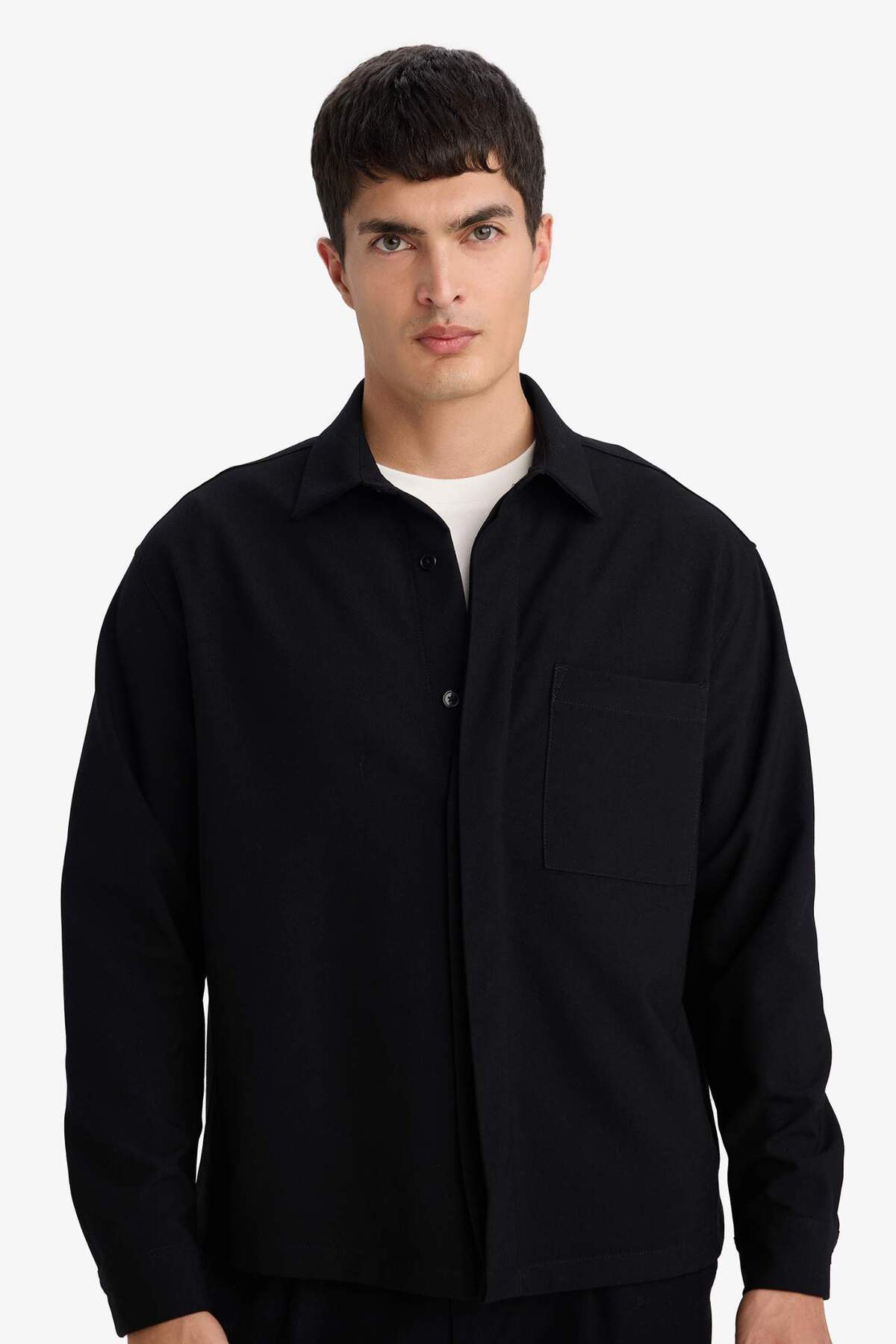 Poplin Uzun Kollu Gömlek G6253AX25WN — مشکی — تصویر 3 از 5