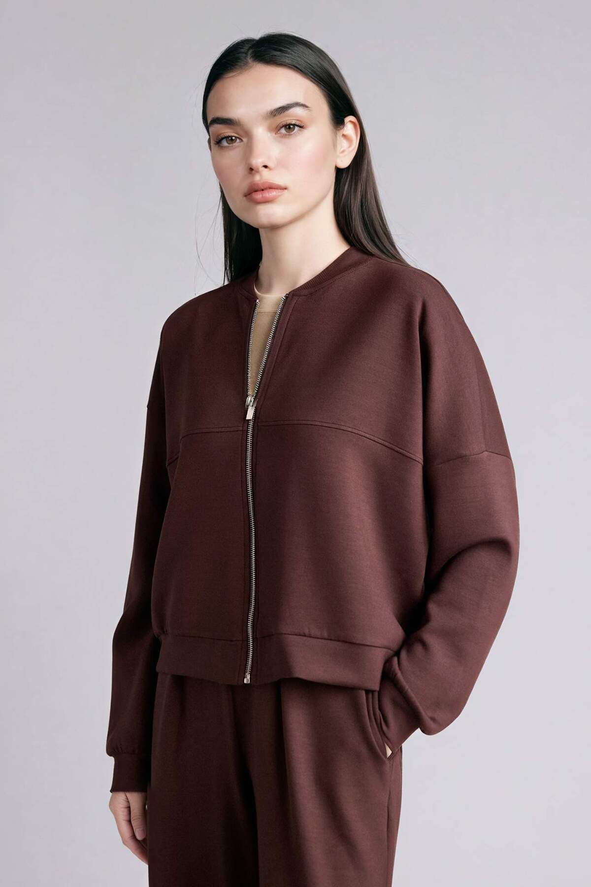 DeFacto Relax Fit Yarım Balıkçı Yaka Fermuarlı Basic Hırka Sweatshirt G8506AX26SP görsel 3
