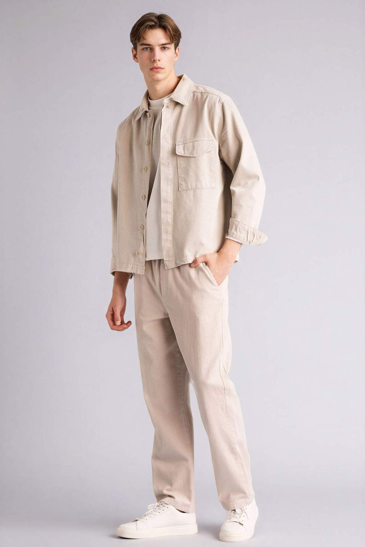 %100 Pamuk Baggy Fit Pantolon F6129AX26SP — بژ — تصویر 2 از 5