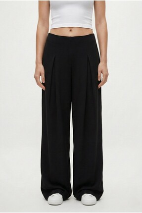 Ritnice Kadın Wesley Modal Touch Pileli Cepli Siyah Eşofman Altı