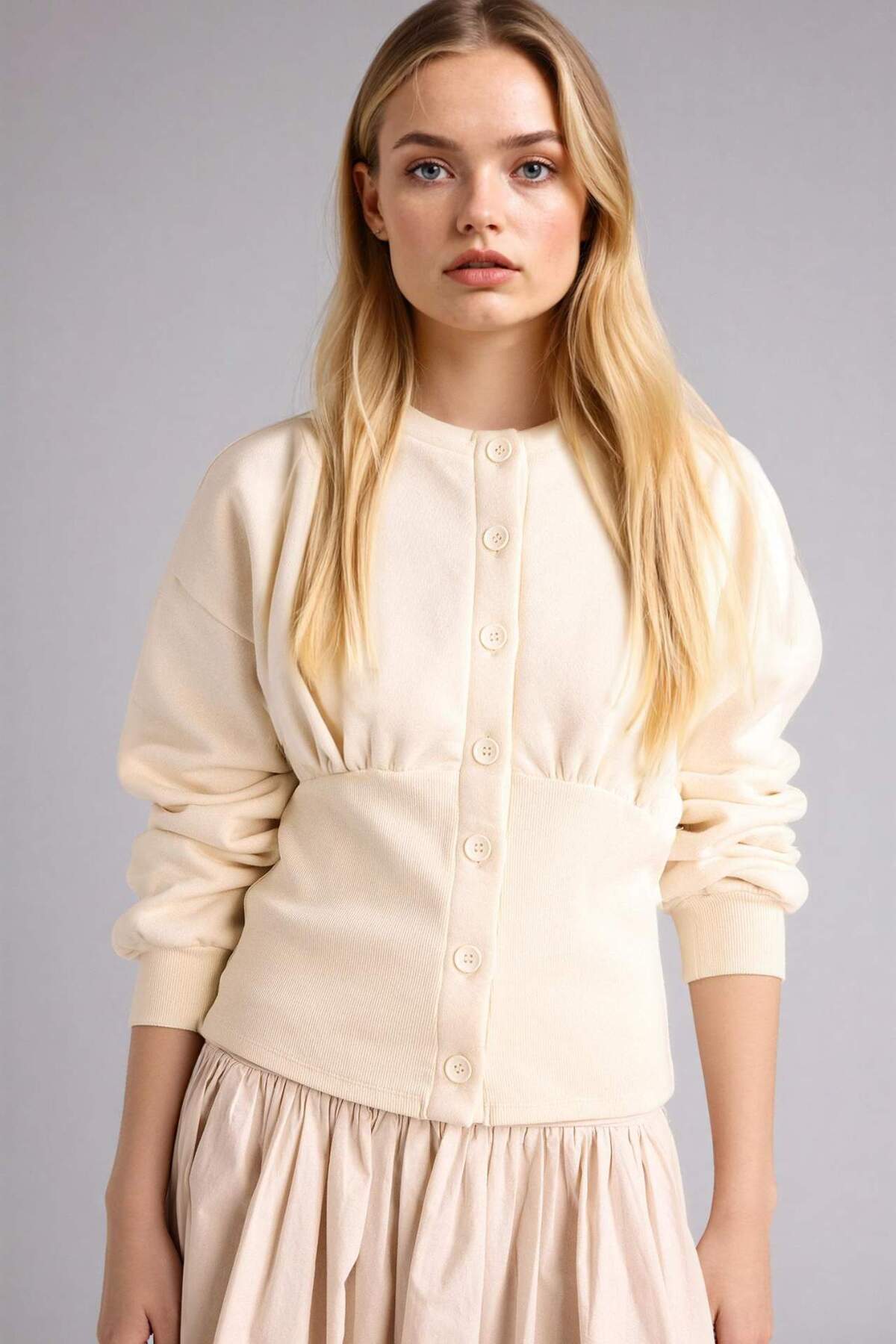 DeFacto Fitted Bisiklet Yaka Düğmeli Basic Sweatshirt Hırka G9747AX26SP görsel 3