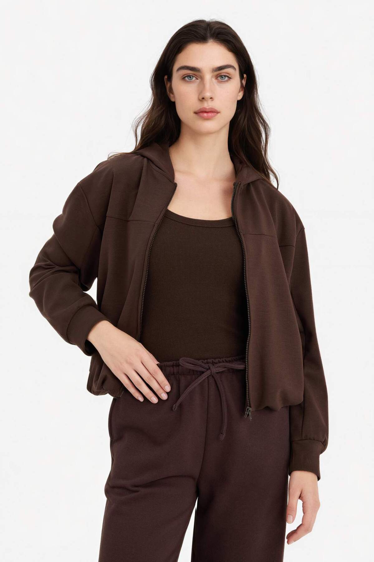 Defacto  Standart Fıt Kapüşonlu Modal Hırka G8439AX25WN - Görsel 3