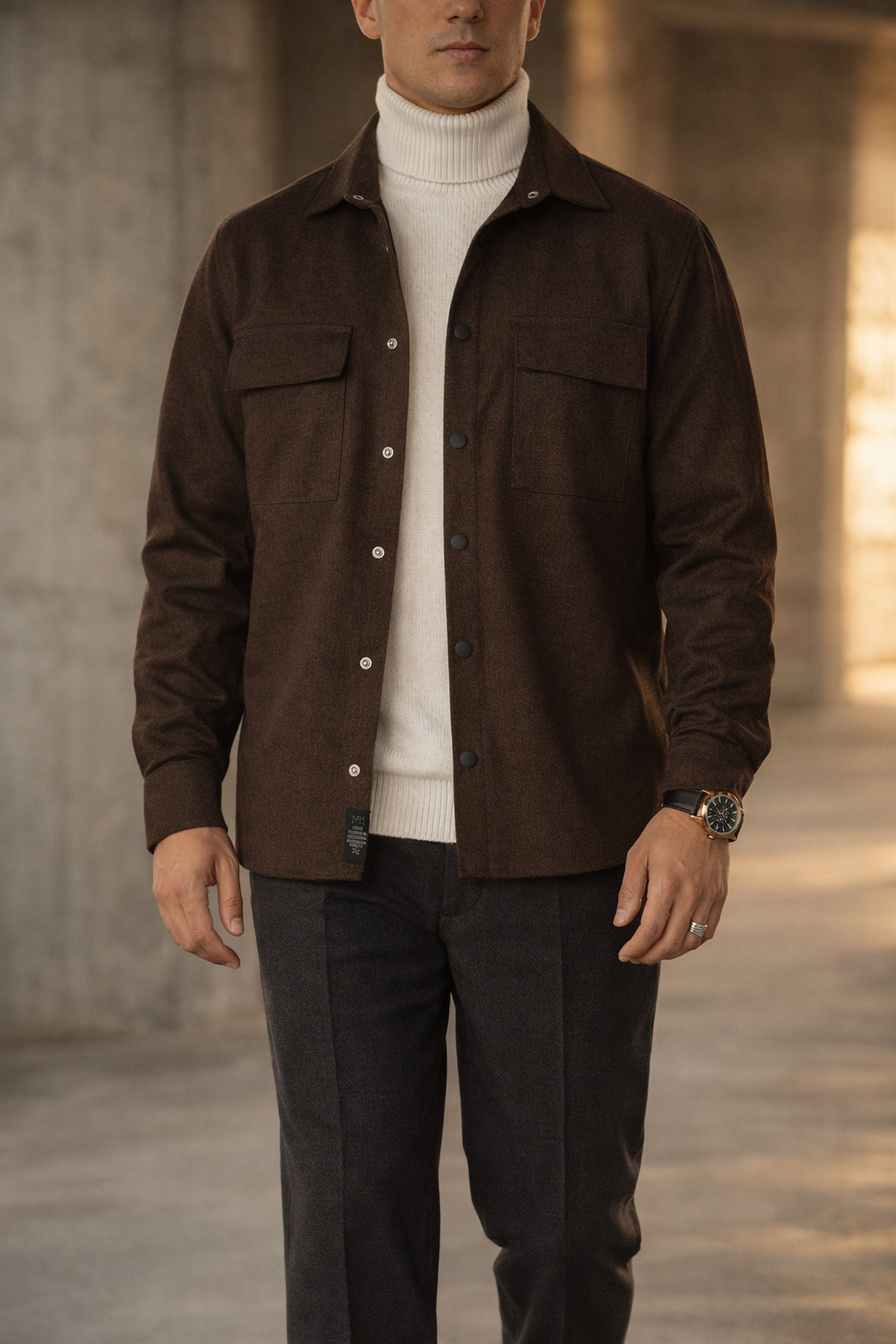 Souris  Erkek Kahverengi Rahat Kalıp Spor Ceket Kapaklı Çift Cepli Çıtçıtlı