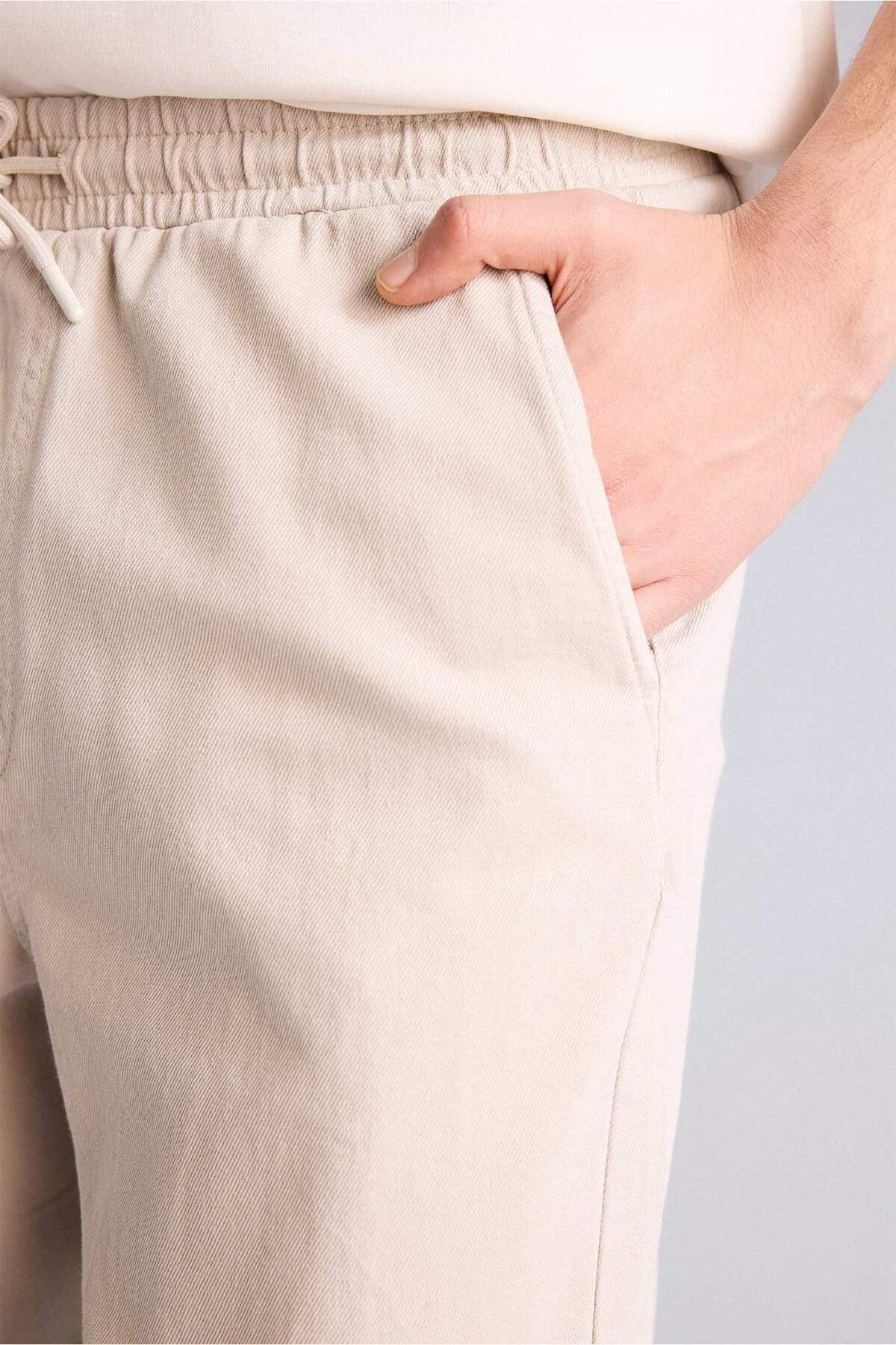 %100 Pamuk Baggy Fit Pantolon F6129AX26SP — بژ — تصویر 4 از 5