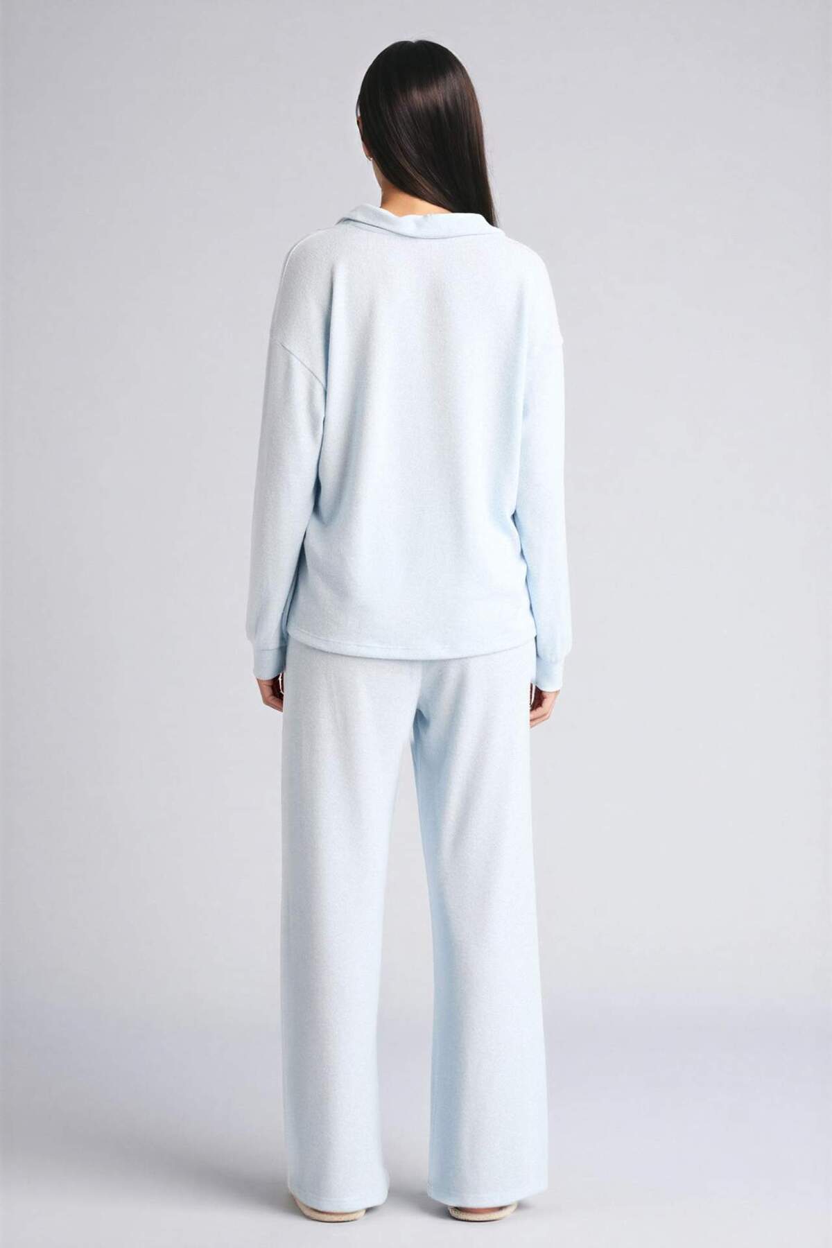 DeFacto Regular Fit Ultra Yumuşak Uzun Kollu Velur Üst Uzun Alt Pijama Takımı G1188AX26SP görsel 8