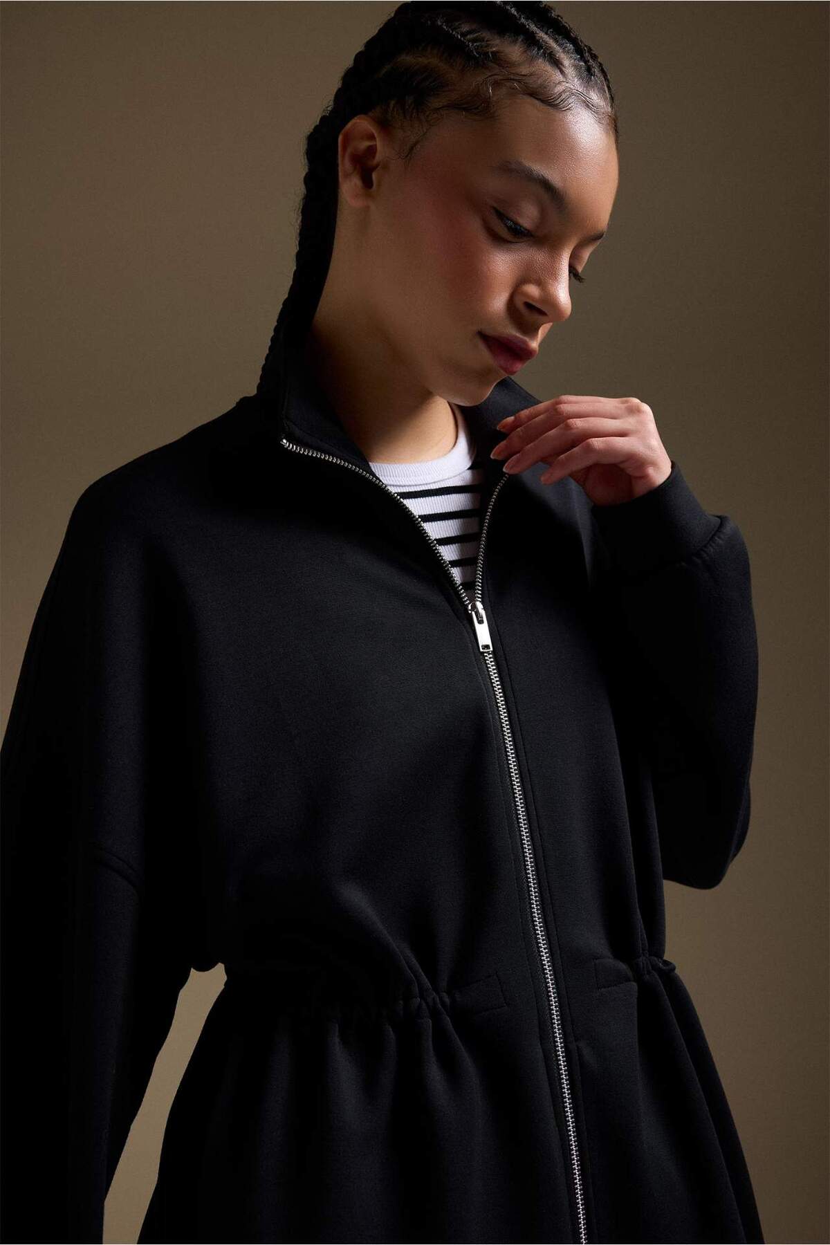 Defacto  Long Fıt Dik Yaka Modal Hırka G2602AX26SP - Görsel 3