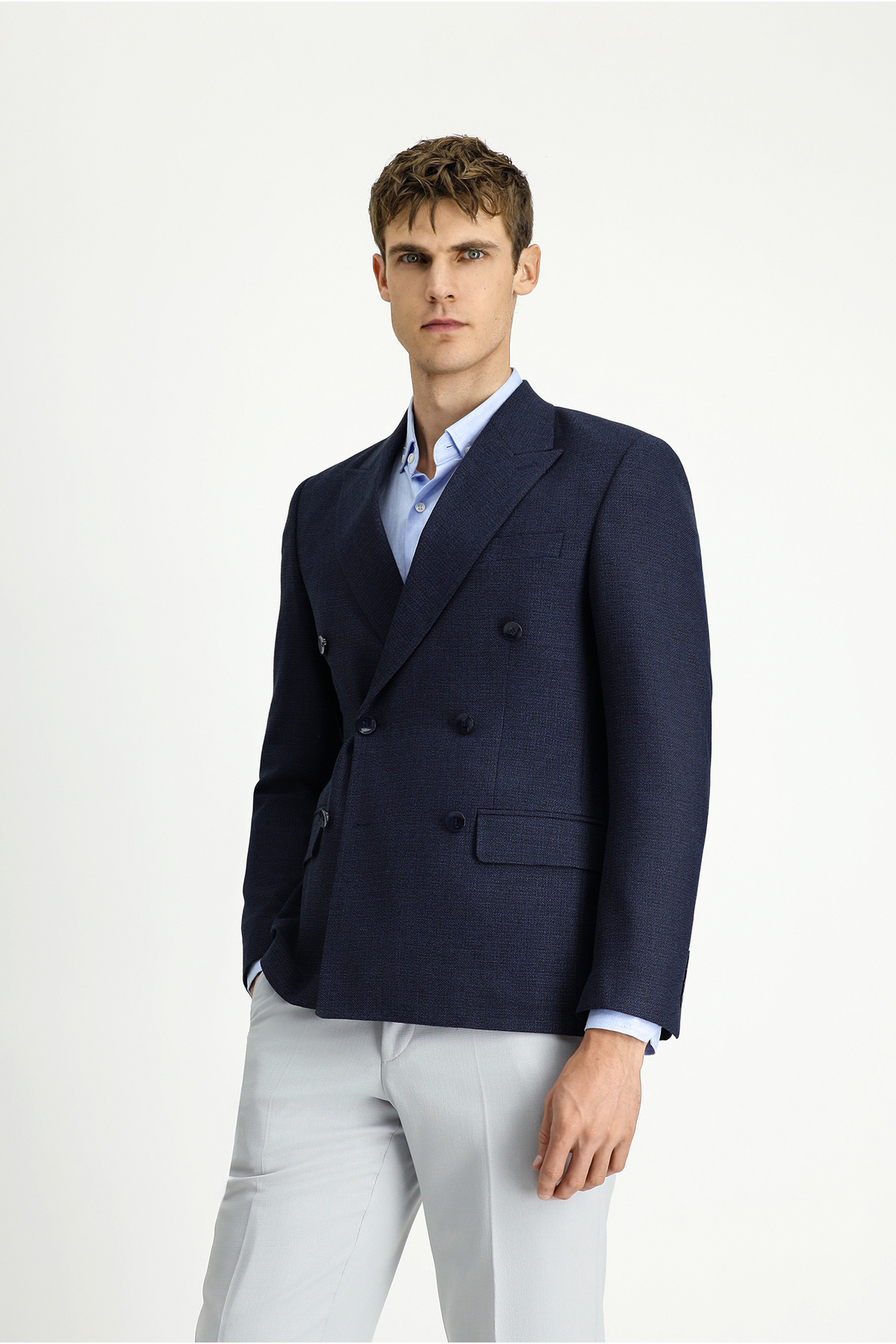 Kiğılı  7 Drop Slim Fit Dar Kesim Desenli Kruvaze Ceket - Görsel 4