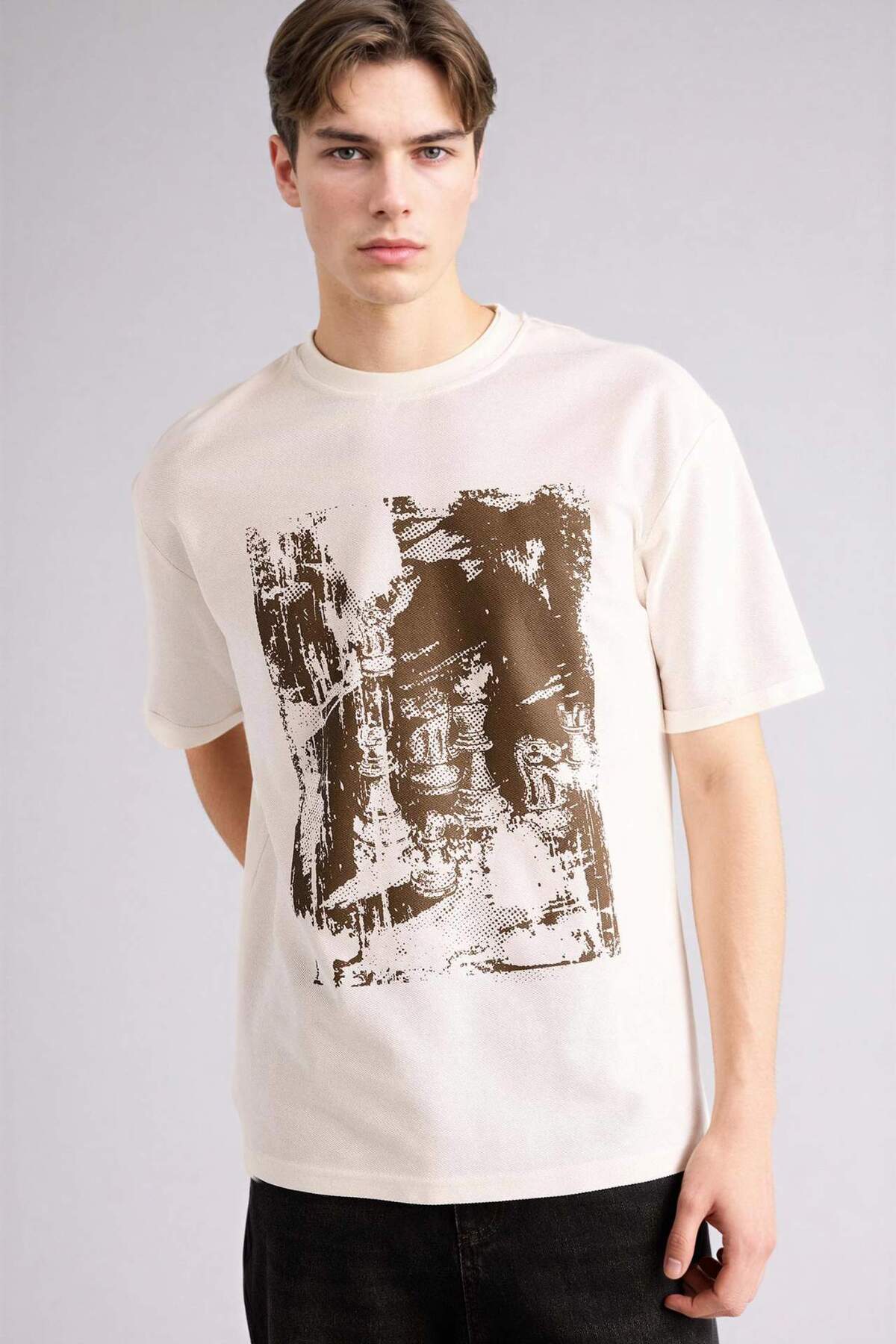 Defacto 100% Cotton Boxy Fit Printed T-Shirt F8668Ax26Sp