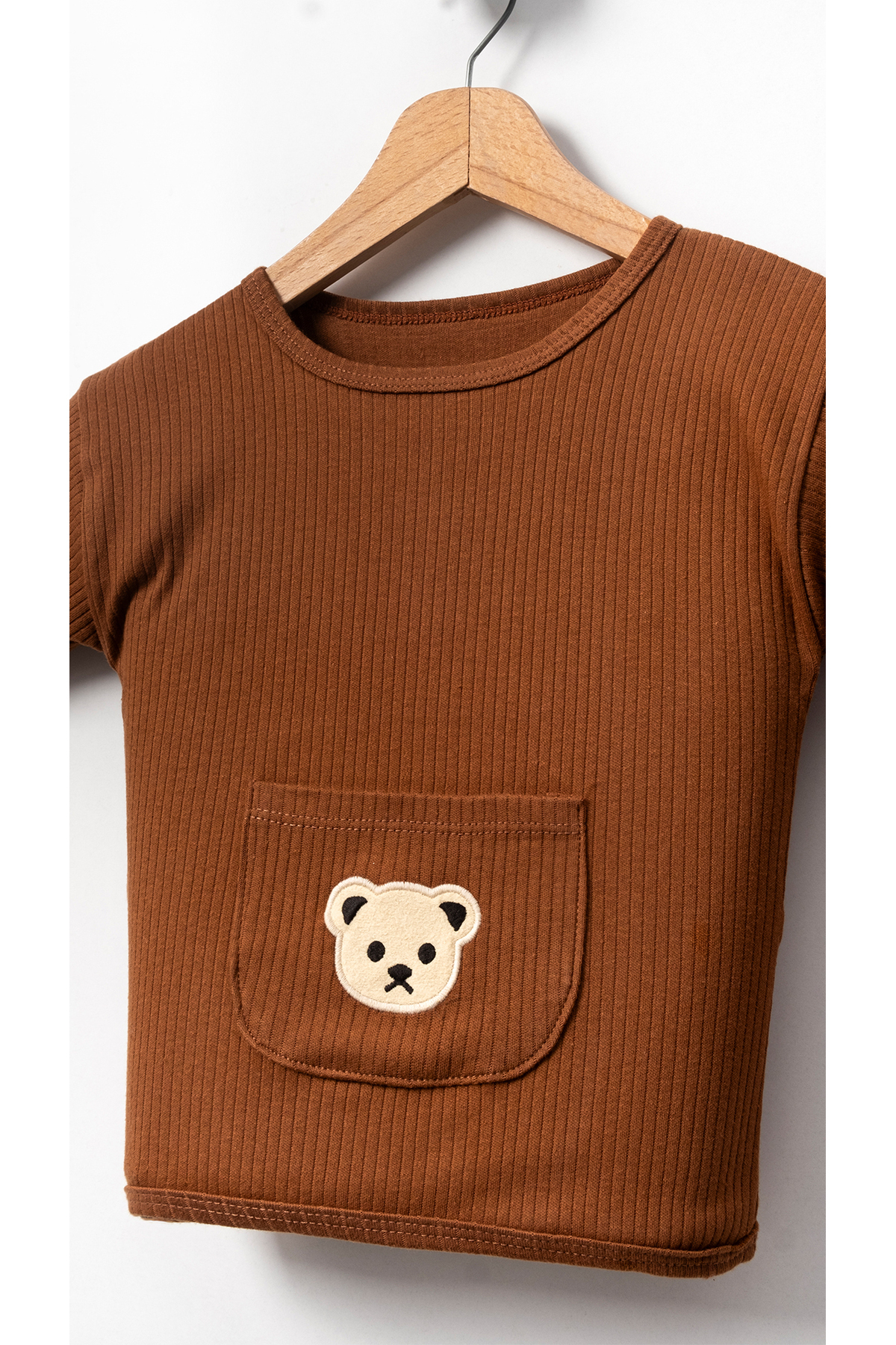 Bubito Ayılı Cep Görselli Pamuklu Yazlık Bebek Çocuk Şort Takım-Kahverengi fotoğrafı 4 (önizleme)