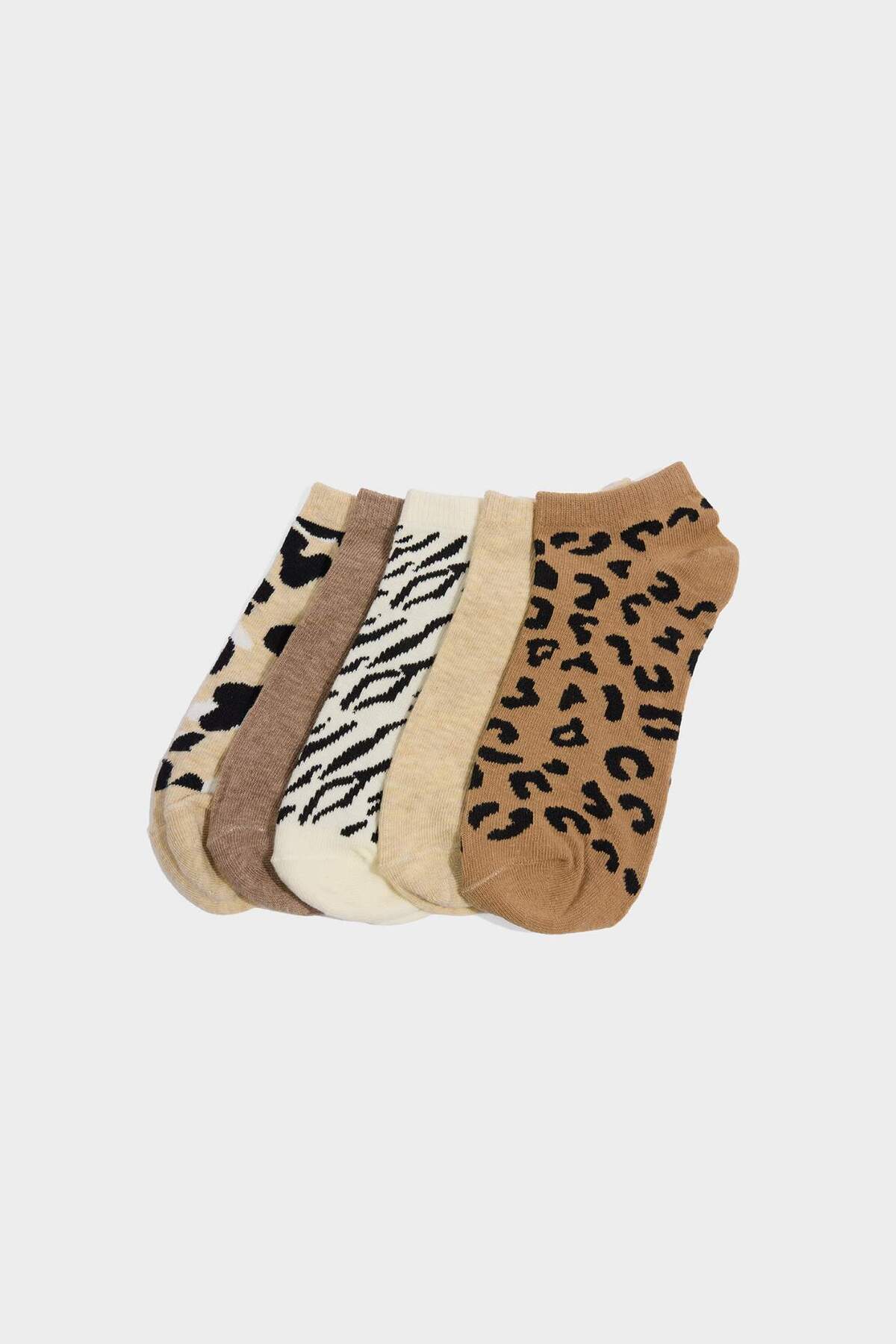 Women's Leopard Patterned 5-Pack Cotton Booties Socks G3569AXNS
