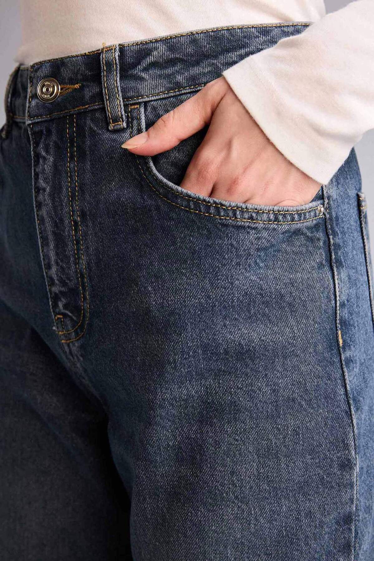 Defacto  %100 Pamuk Straıght Wıde Yüksek Bel Jean Pantolon G8849AX26SP - Görsel 4