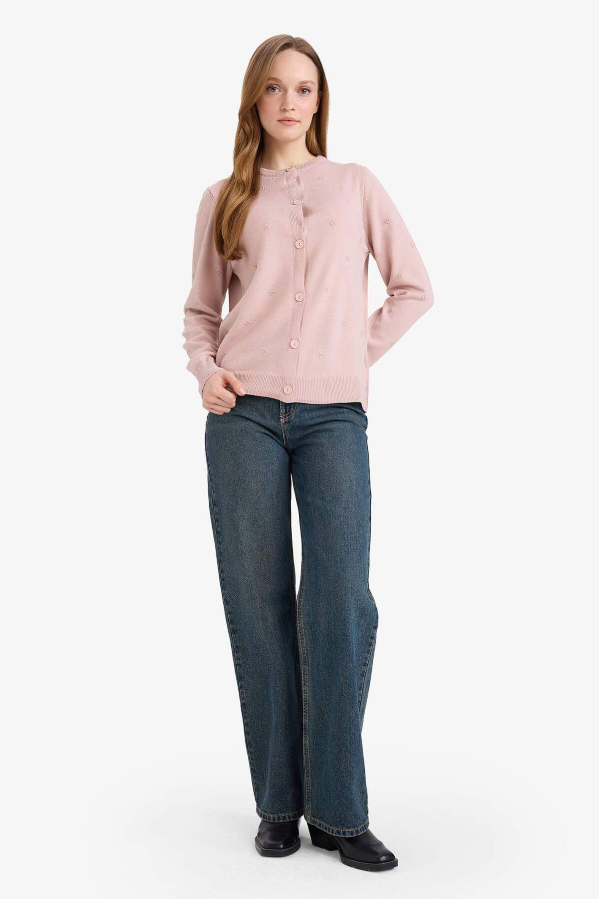 DeFacto Regular Fit Bisiklet Yaka Triko Hırka G7634AX26SP görsel 2