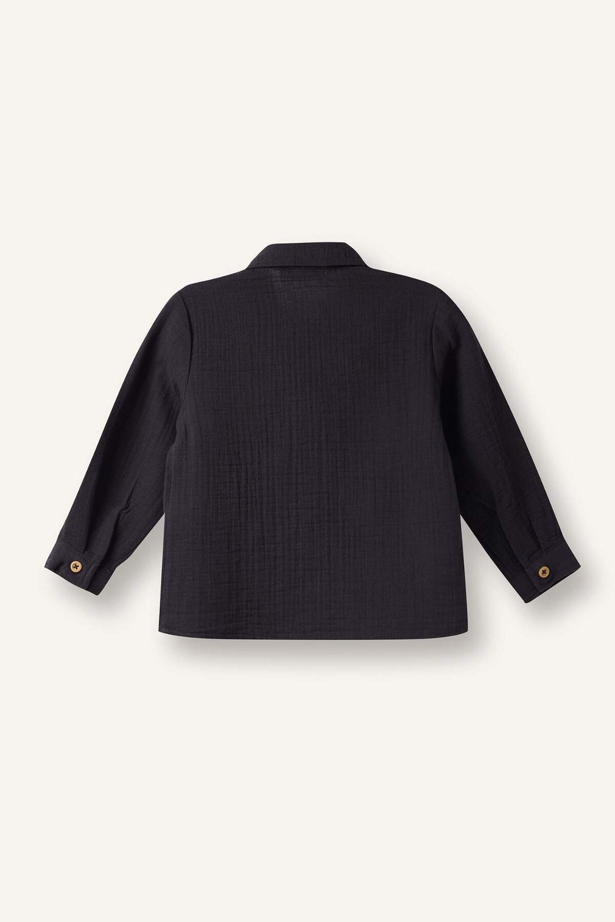 Defacto Polo Yaka Müslin Uzun Kollu Gömlek Erkek Bebek G7096A526SP fotoğrafı 3 (önizleme)