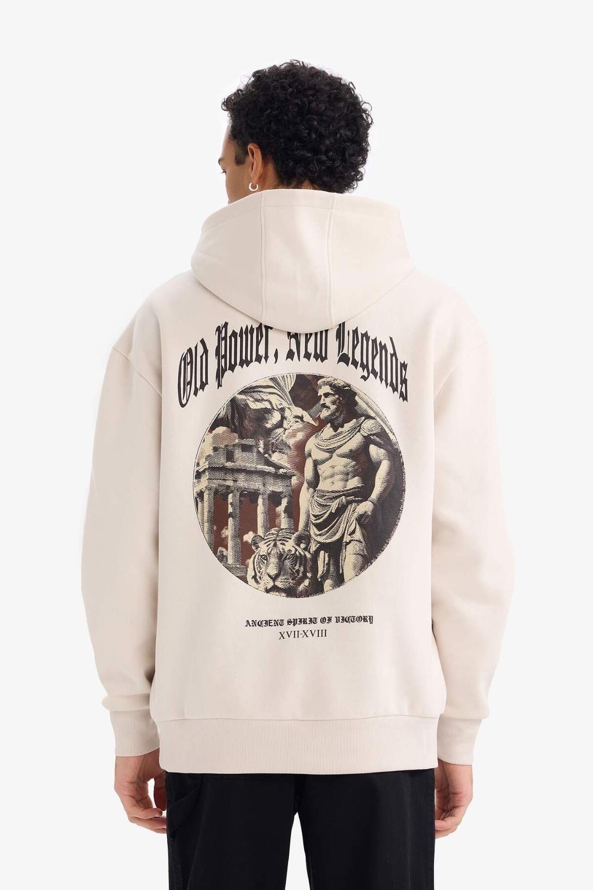DeFacto Pamuklu Boxy Fit Kapüşonlu Baskılı Sweatshirt F8189AX26SP görsel 5