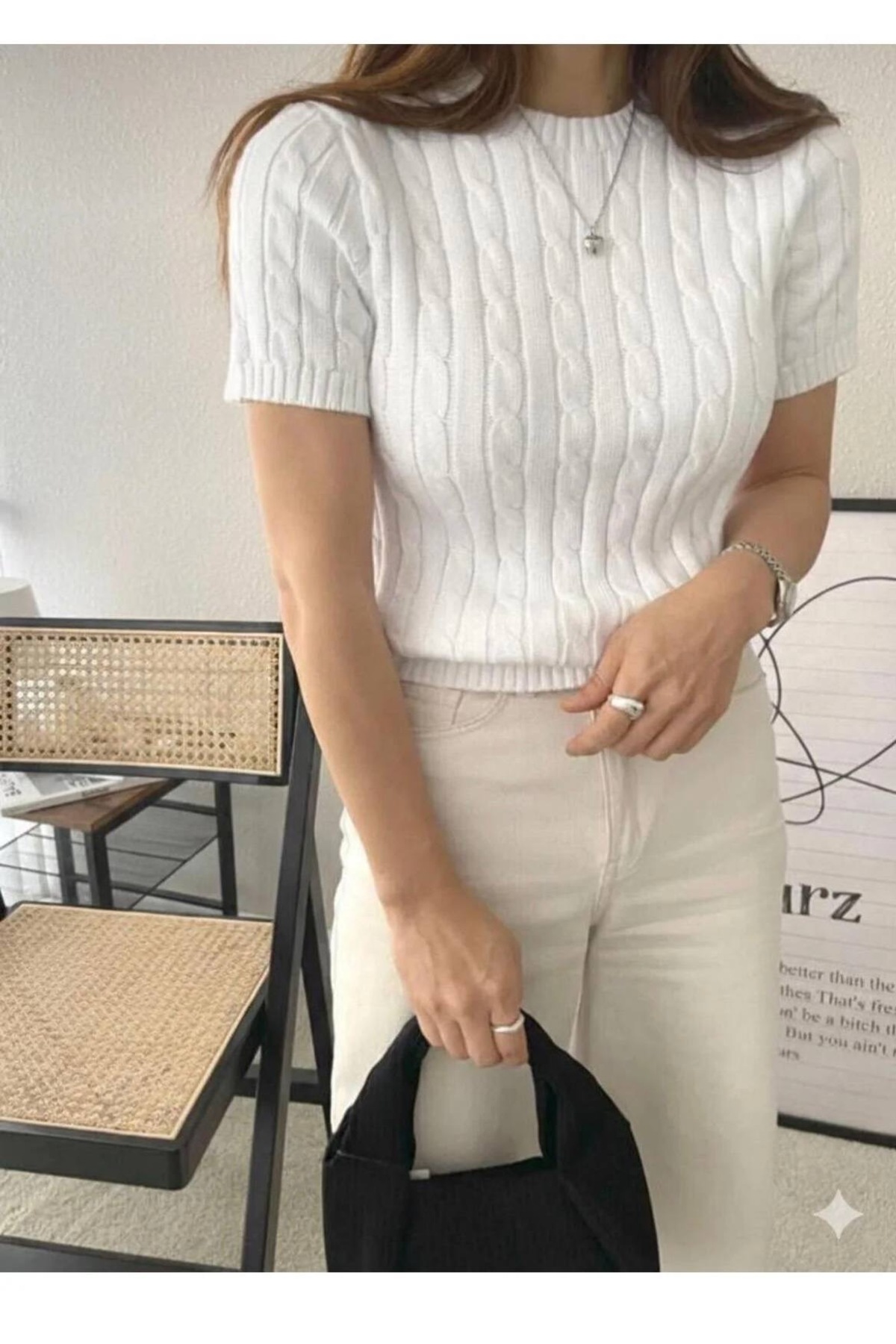 meday Clothing  ince yazlık Kadın Kısa Kollu Triko Bluz - Görsel 2