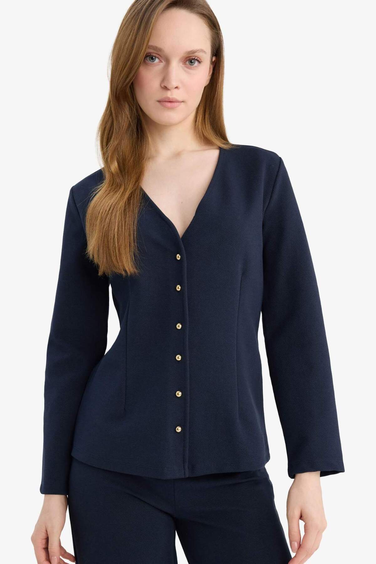 DeFacto Regular Fit V Yaka Düğmeli Basic Hırka G9178AX26SP görsel 3