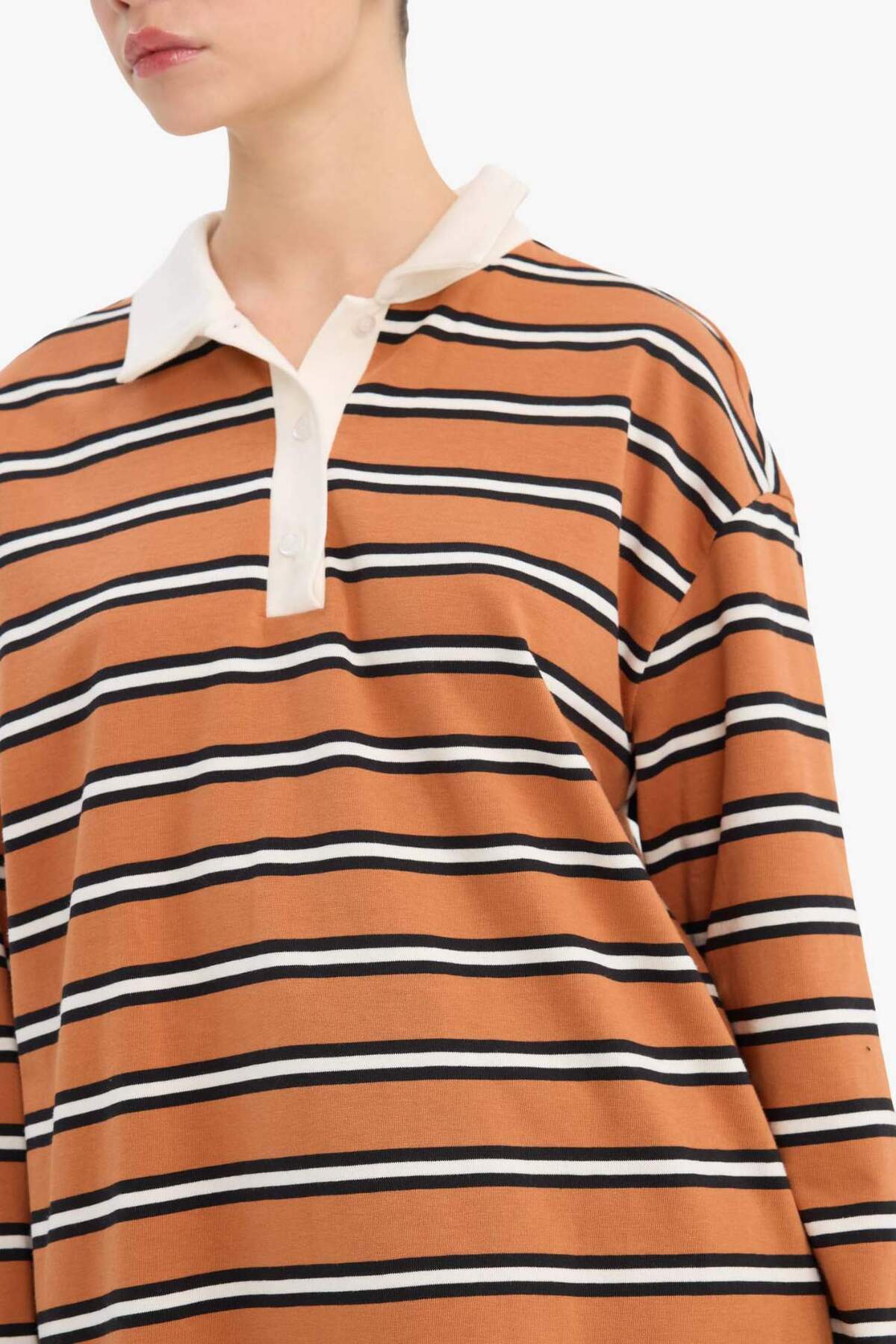 Defacto  %100 Pamuk Loose Fıt Polo Yaka Sweatshirt G6490AX25WN - Görsel 4