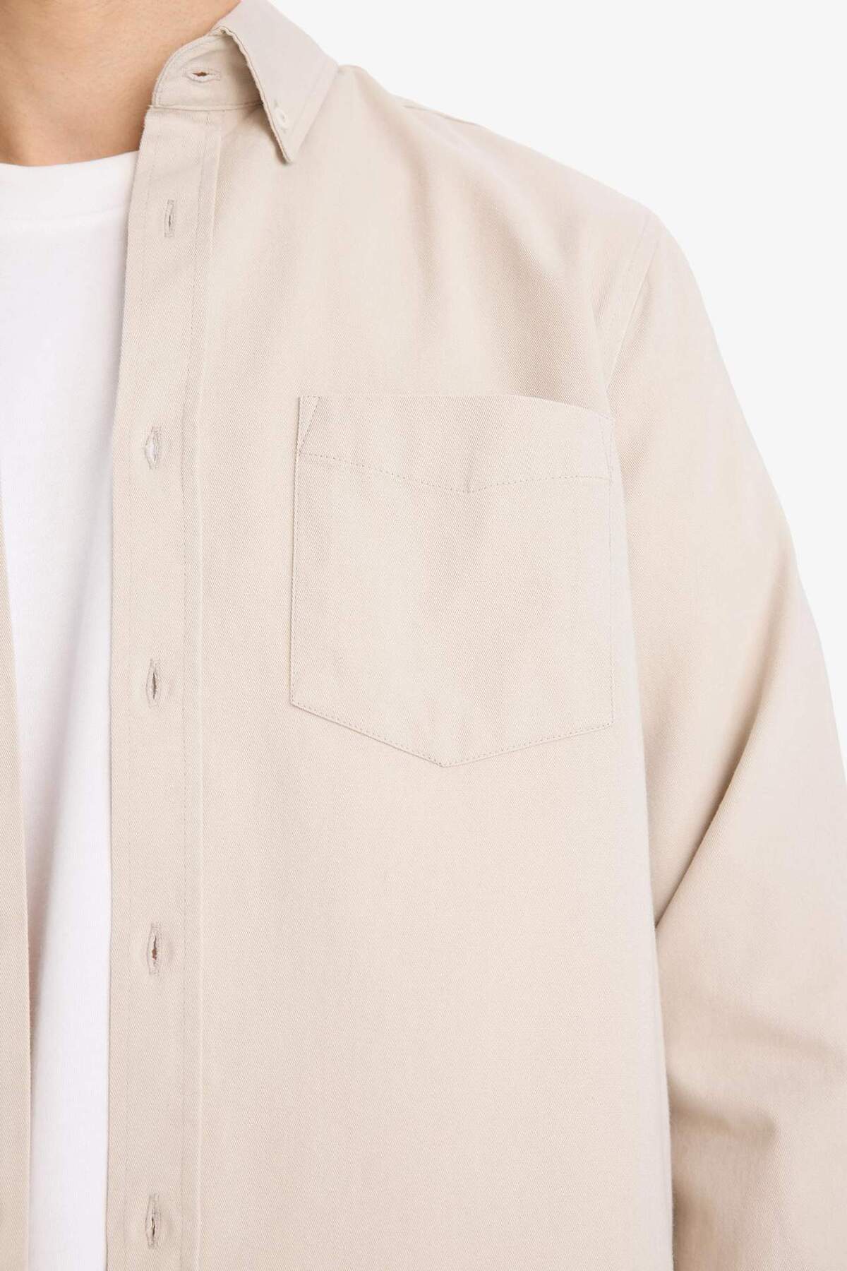 DeFacto %100 Pamuk Regular Fit Polo Yaka Gabardin Uzun Kollu Gömlek F1261AX26SP görsel 2