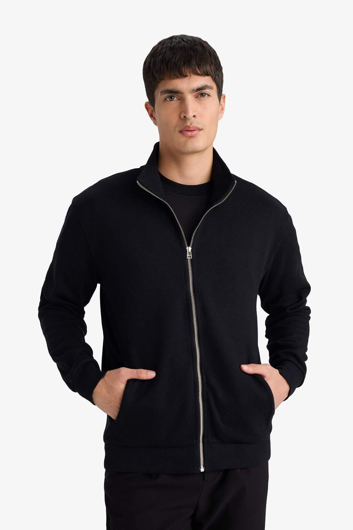 Defacto  Dik Yaka Fermuarlı Hırka F9328AX26SP - Görsel 3