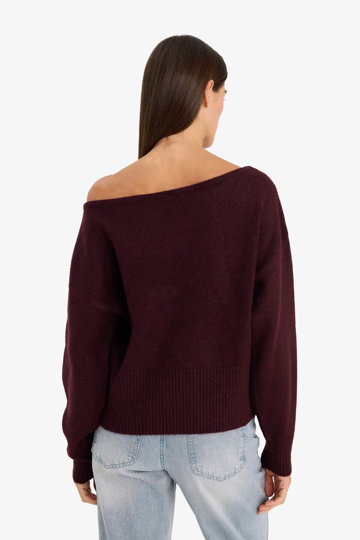 Defacto  Regular Fıt Açık Omuz Triko Kazak G8898AX25CW - Görsel 5