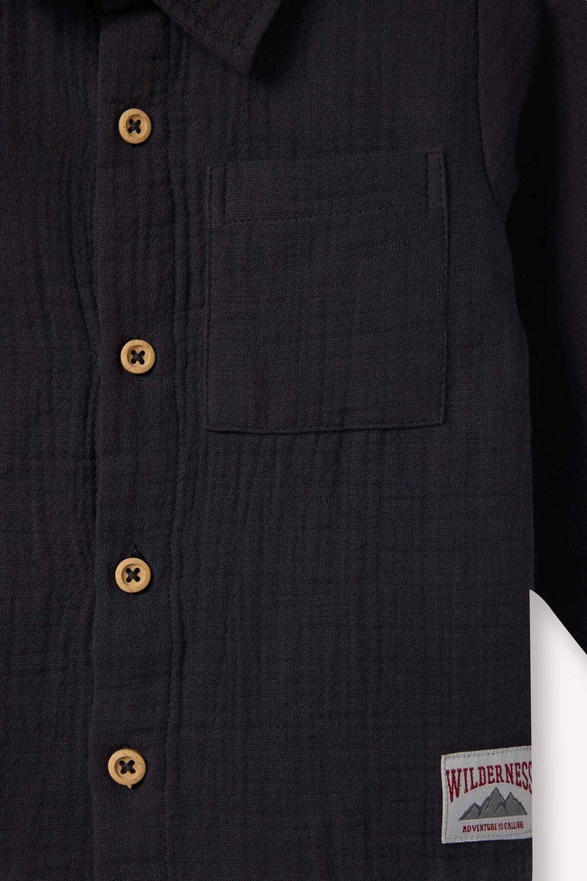 Defacto Polo Yaka Müslin Uzun Kollu Gömlek Erkek Bebek G7096A526SP fotoğrafı 2 (önizleme)